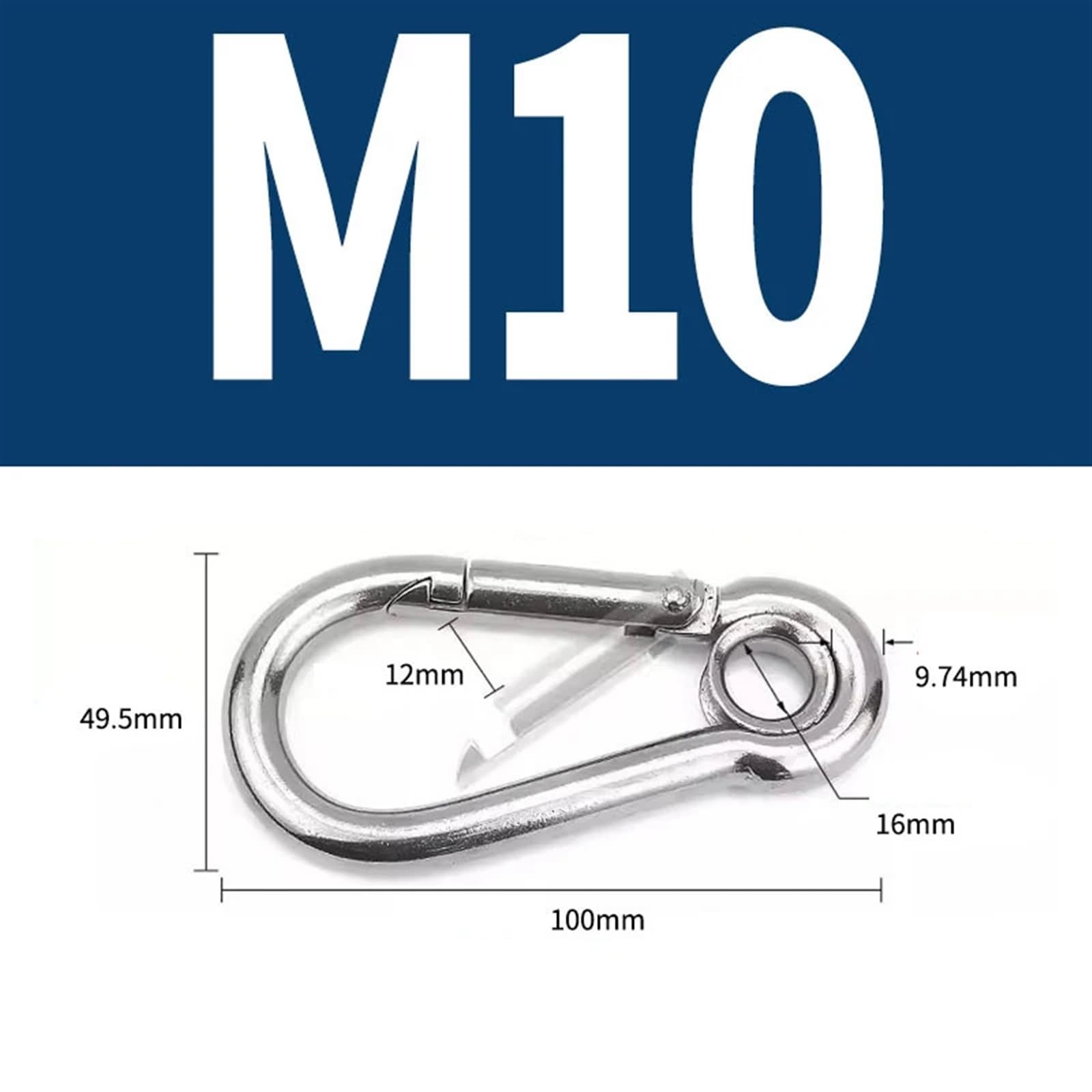 Karabinerhaken aus Edelstahl 304 mit Öse, Federschnalle, Schlüsselring, M4, M5, M6, M7, M8, M9, M10, M11, M12(M10,10PCS)