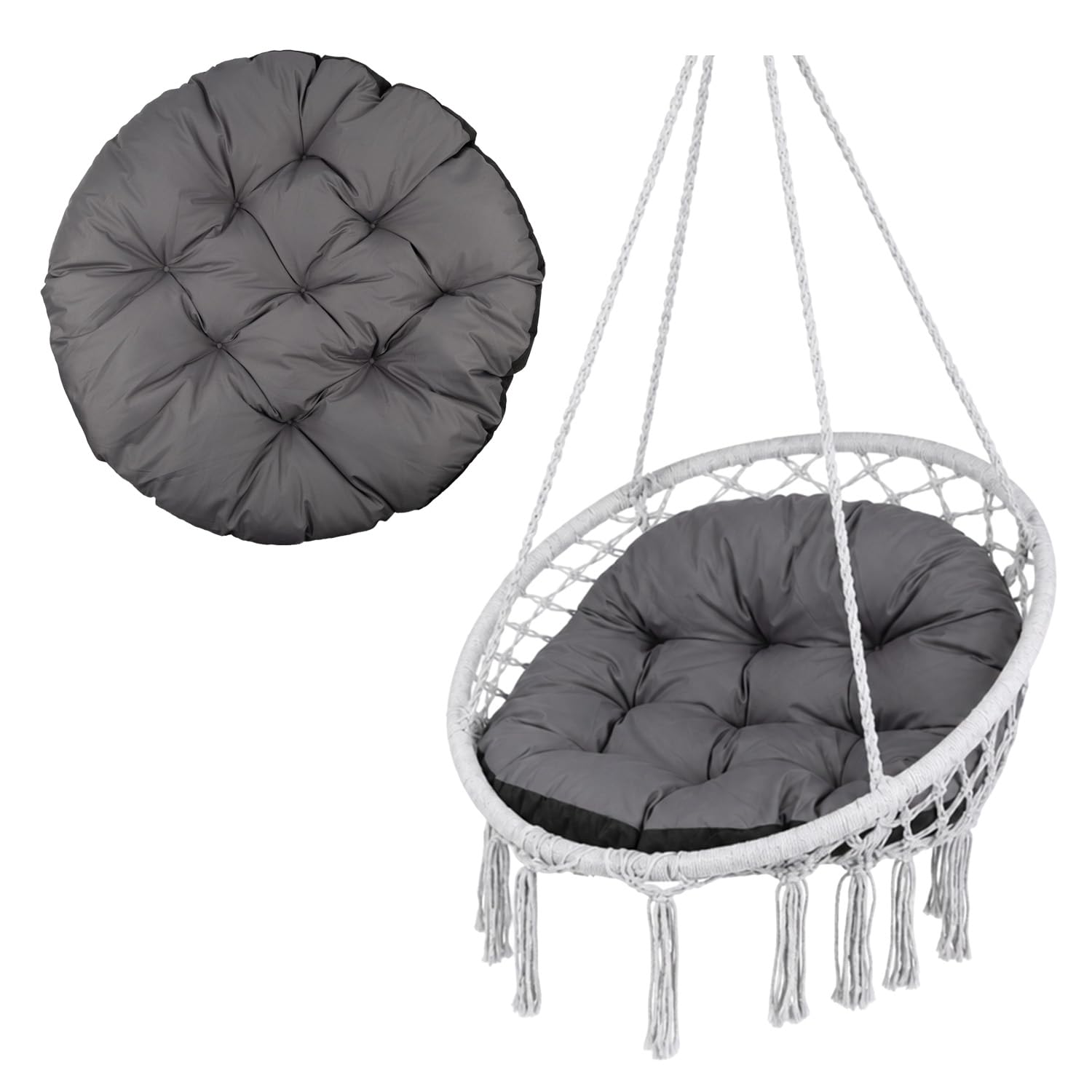 Green Blue GB243 GR Rundes Gartenkissen, 110 cm, für Storchennest, Kokon und Papasan-Sessel, grau, Dicke 13–15 cm, gesteppt, Füllung: Silikonkügelchen (Kokon ist Nicht im Lieferumfang enthalten)