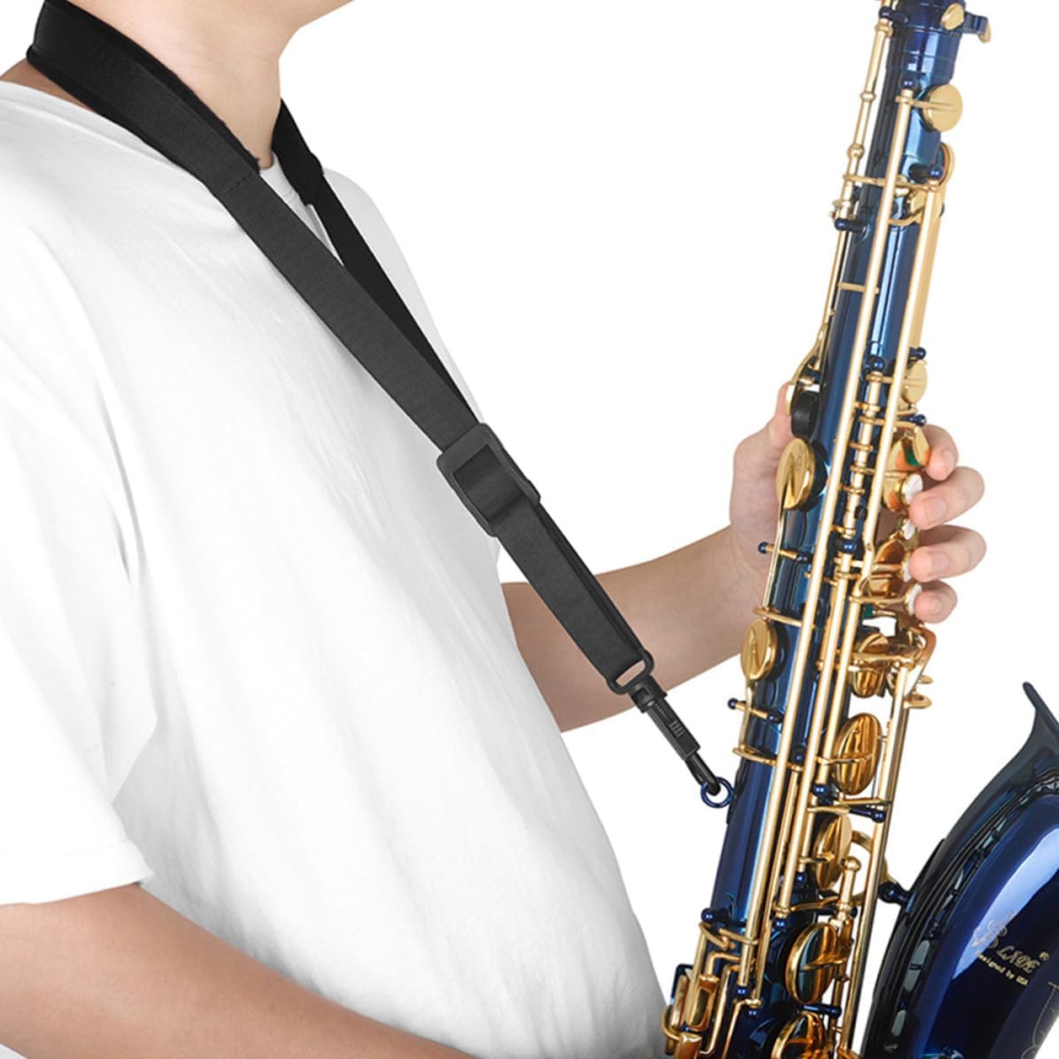 Abaodam Adjustable Saxophone Neck Strap Harness for Alto Tenor Baritone Wind Instruments with Ergonomic Design and Easy Carrying, Made of Sturdy Abs and Nylon, for Students and Adult Sax
