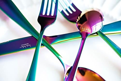Miniatura 9 de Nicole Miller - Juego de cubiertos de 20 piezas, diseño de arcoíris, modernos utensilios de cocina de acero inoxidable para un comedor elegante,