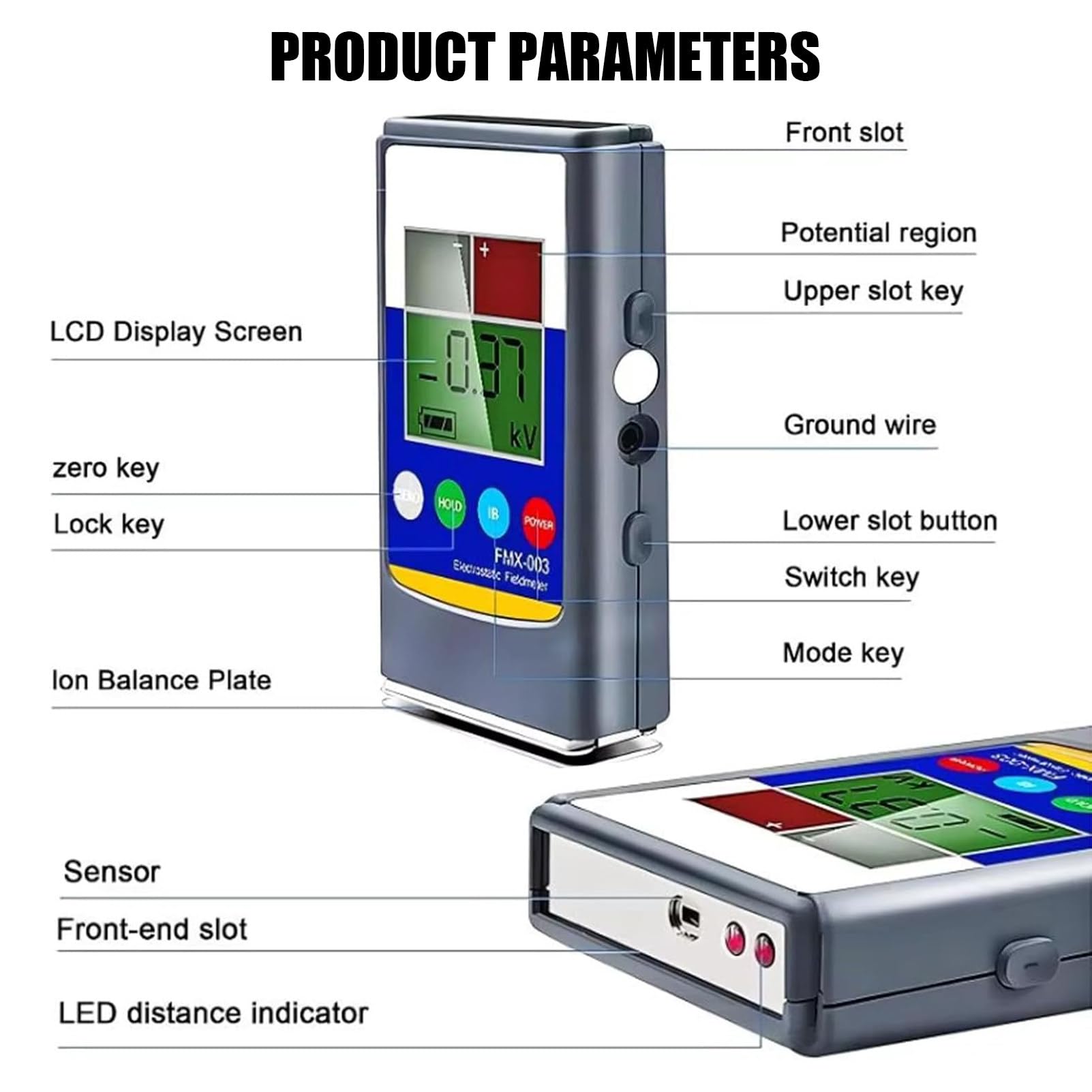 Tester pola elektrostatycznego, miernik pola elektrostatycznego Tester napięcia ESD Pomiar elektryczności statycznej Monitor eliminacji Miernik pola dla włókien tekstylnych Papier Guma 0-20KV