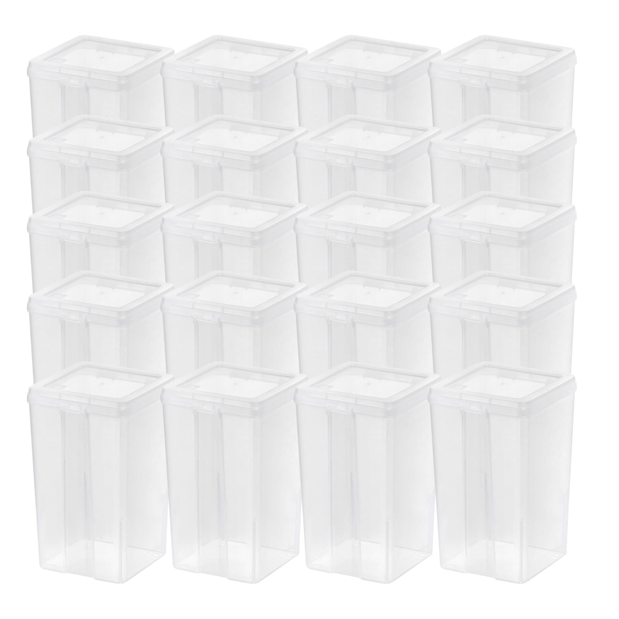 IRIS USA Vertical Plastic Flip Top Storage Containers Bins with Lids for Pantry, Home, Office, Organization, Medium, Stackable Hinged Organizer with Latches, Clear, 20 Pack