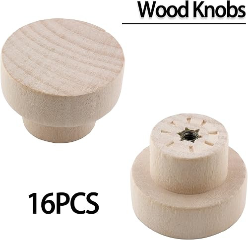 Miniatura 5 de Zorfeter 16 pomos de madera plana para cajones, pomos de madera natural sin terminar para gabinetes de muebles (diámetro 1.299 in, altura 0.984 in)