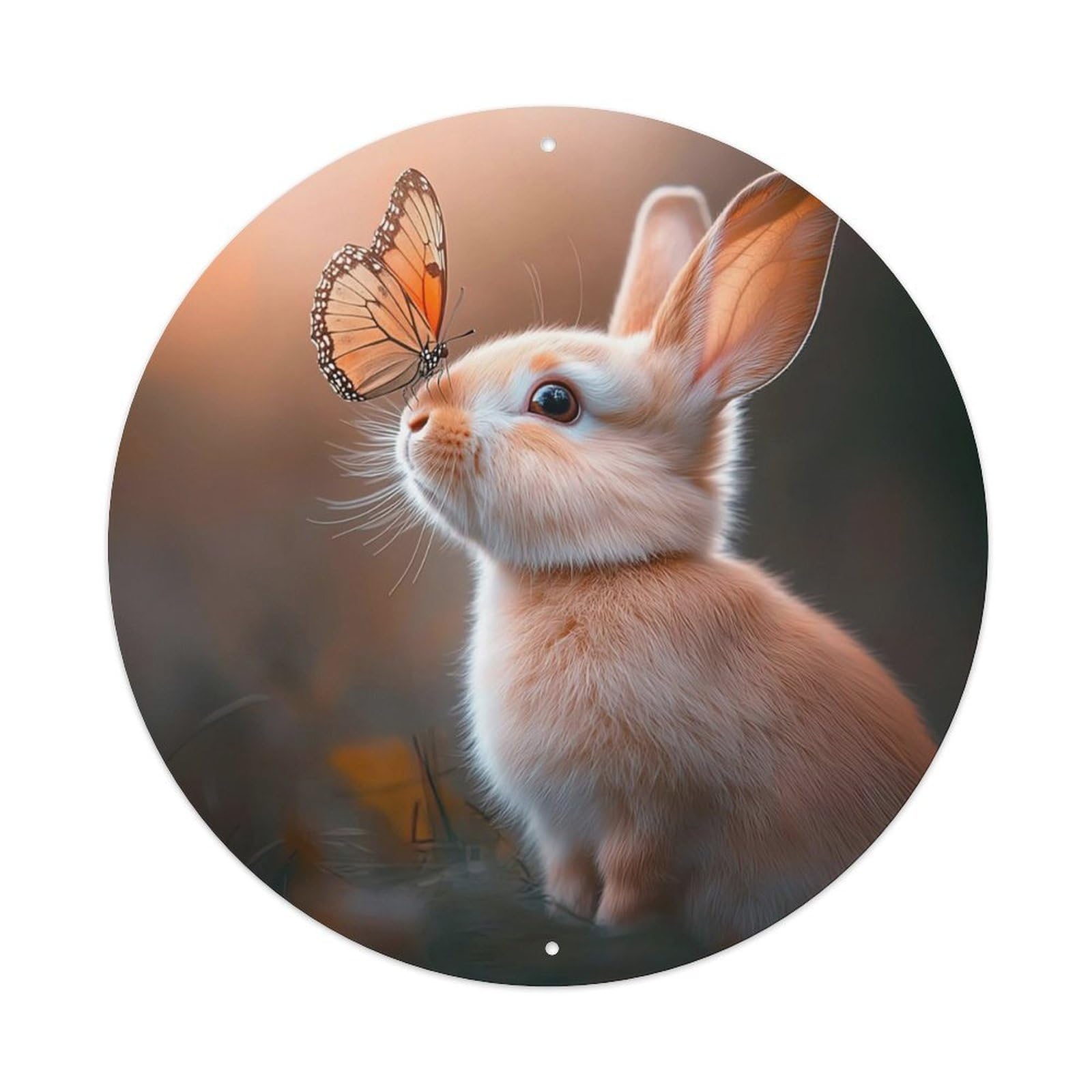 Cwbufd Vintage Style Wildlife Orange Dwarf Rabbit And Butterfly Tranquil Autumn Scene Vintage Metal Tin Sign Plaque Wall Decor For Cafe, Club Bar, Office, Garden Metal Poster 8X8inch