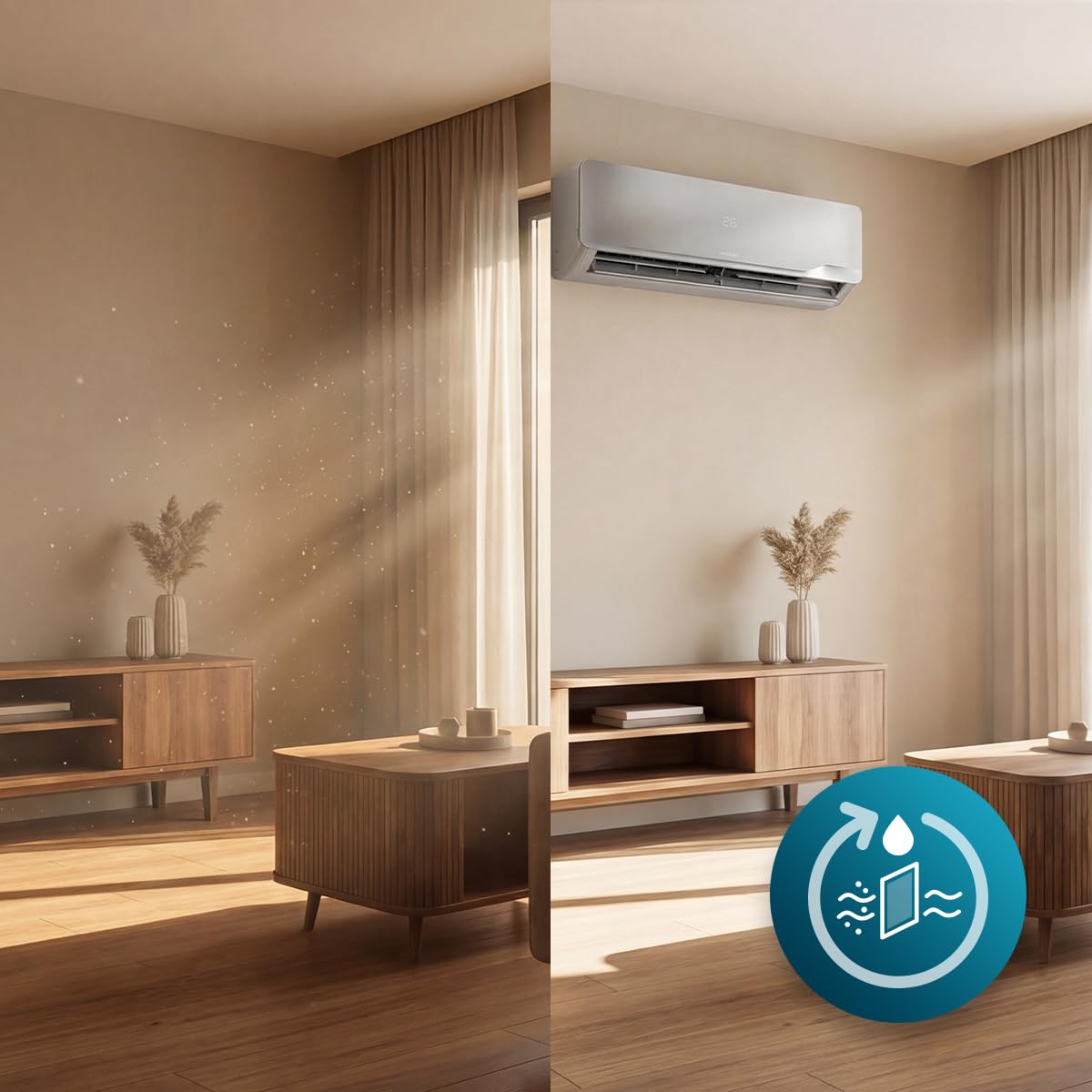 Cecotec Climatiseur Split AirClima 12000 Wind Connected Inverter, 12000 BTU, pompe à chaleur, 5 modes, classe A++, déshumidificateur 21,6 l/jour, écran LED, minuterie 24h, filtre lavable