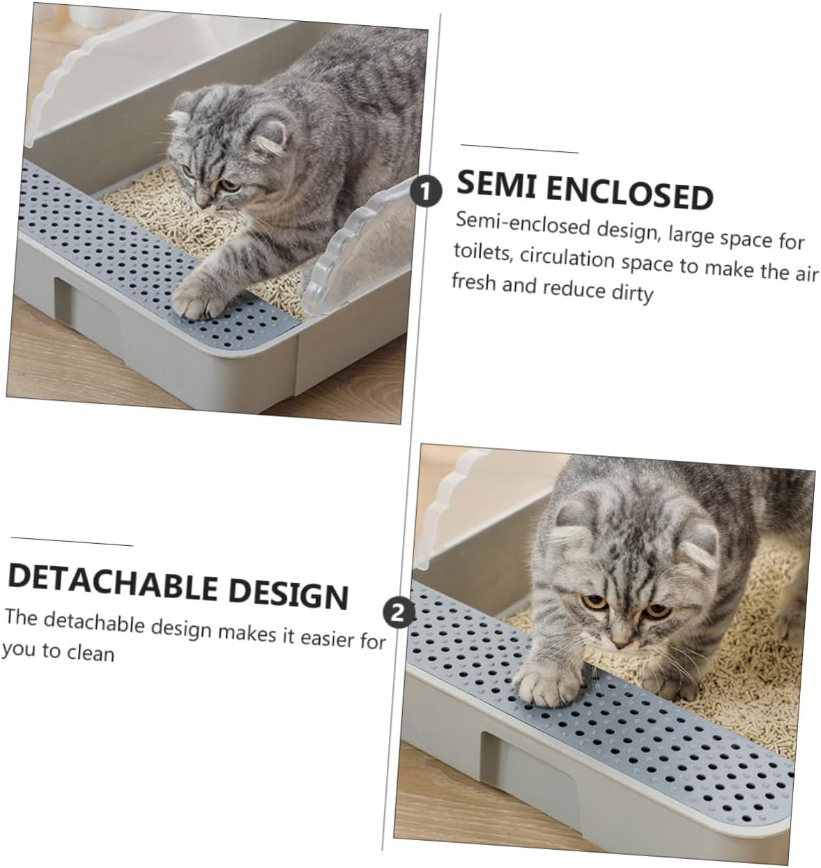 Semi-Enclosed Kitten Litter Box with Splash Guard Spacious Cat Litter Pan Material Easy to Clean and Replace Suitable for Cat Breeds