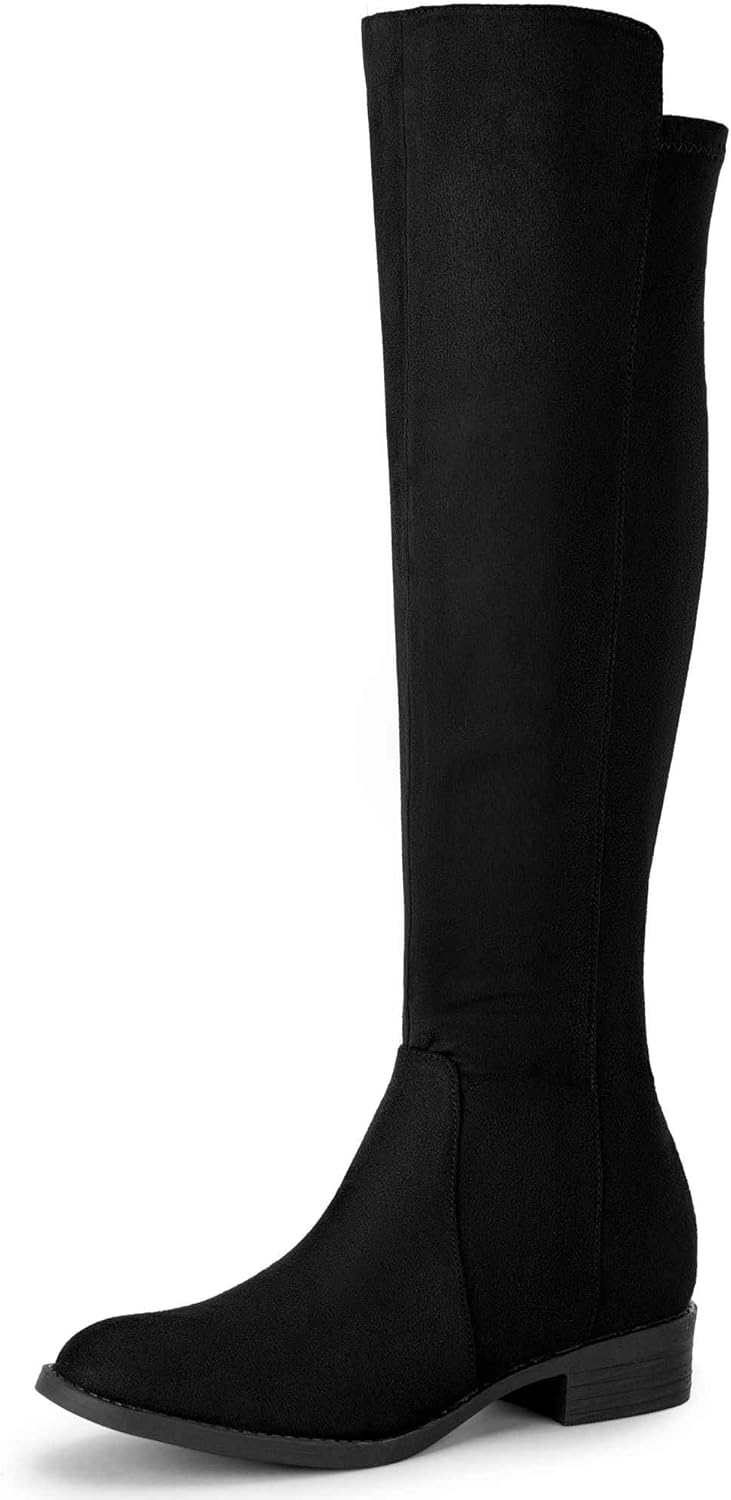 Perphy Round Toe Side Zip Chunky Heels Knee High Boots for Women