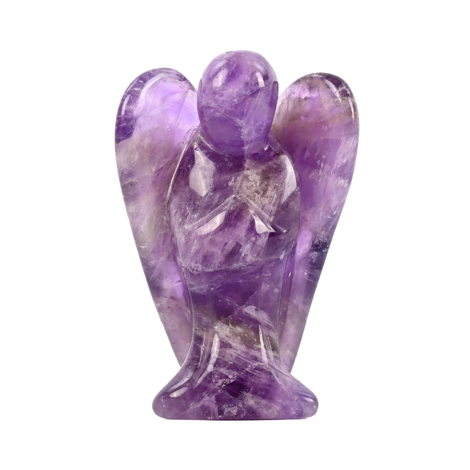 Amethyst Angel Figurine Natural Energy Healing Crystals Gemstone Hand Carved Sculpture for Home Office Desk Decor Holiday Lucky Gift - 2 inches