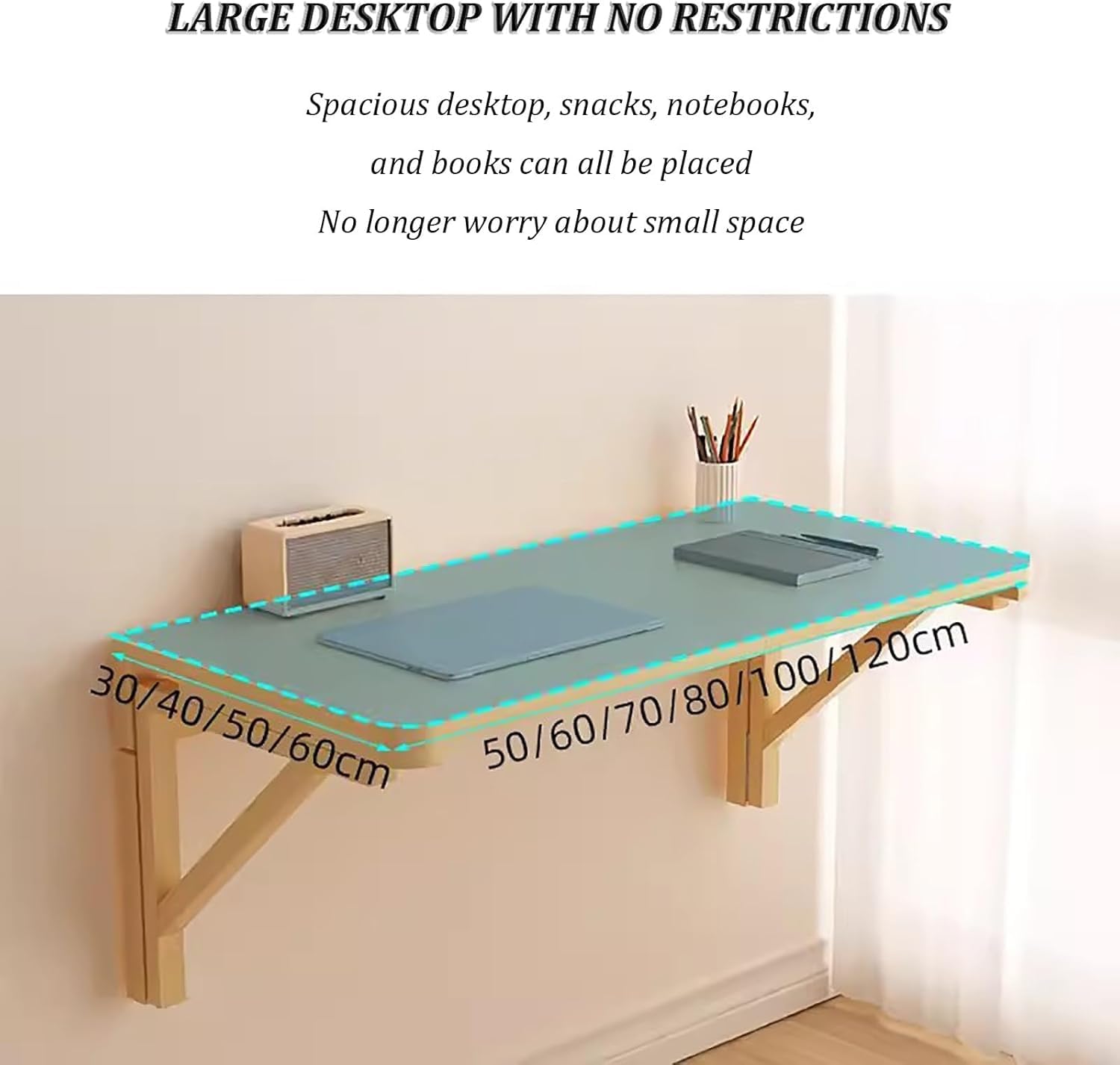 Klappbare Werkbank zur Wandmontage, platzsparend, schwimmend, Laptop-Schreibtisch, Klapptisch, Klapptisch, Wandmontage, Arbeitstisch für Arbeitszimmer und Heimbüro (Größe: 80 x 40 cm)