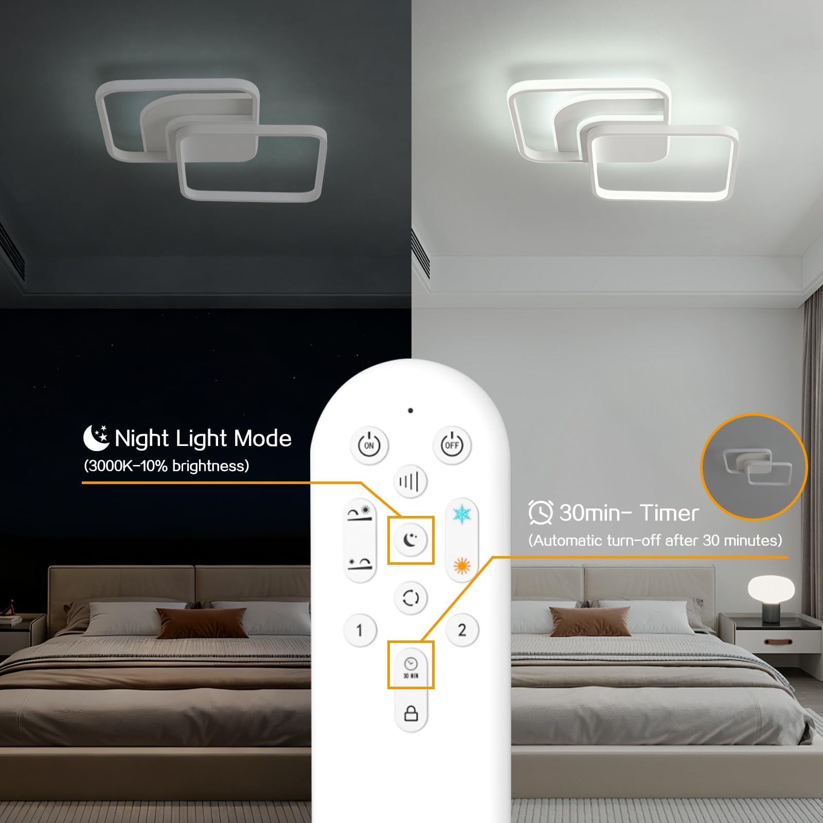 Plafoniera LED Dimmerabile 65cm, 45W Moderna Lampada da Soffitto con Telecomando, Stufenlos 2800-6000K Ceiling Light per Soggiorno, Dormitorio, Camera, Cucina- Bianco