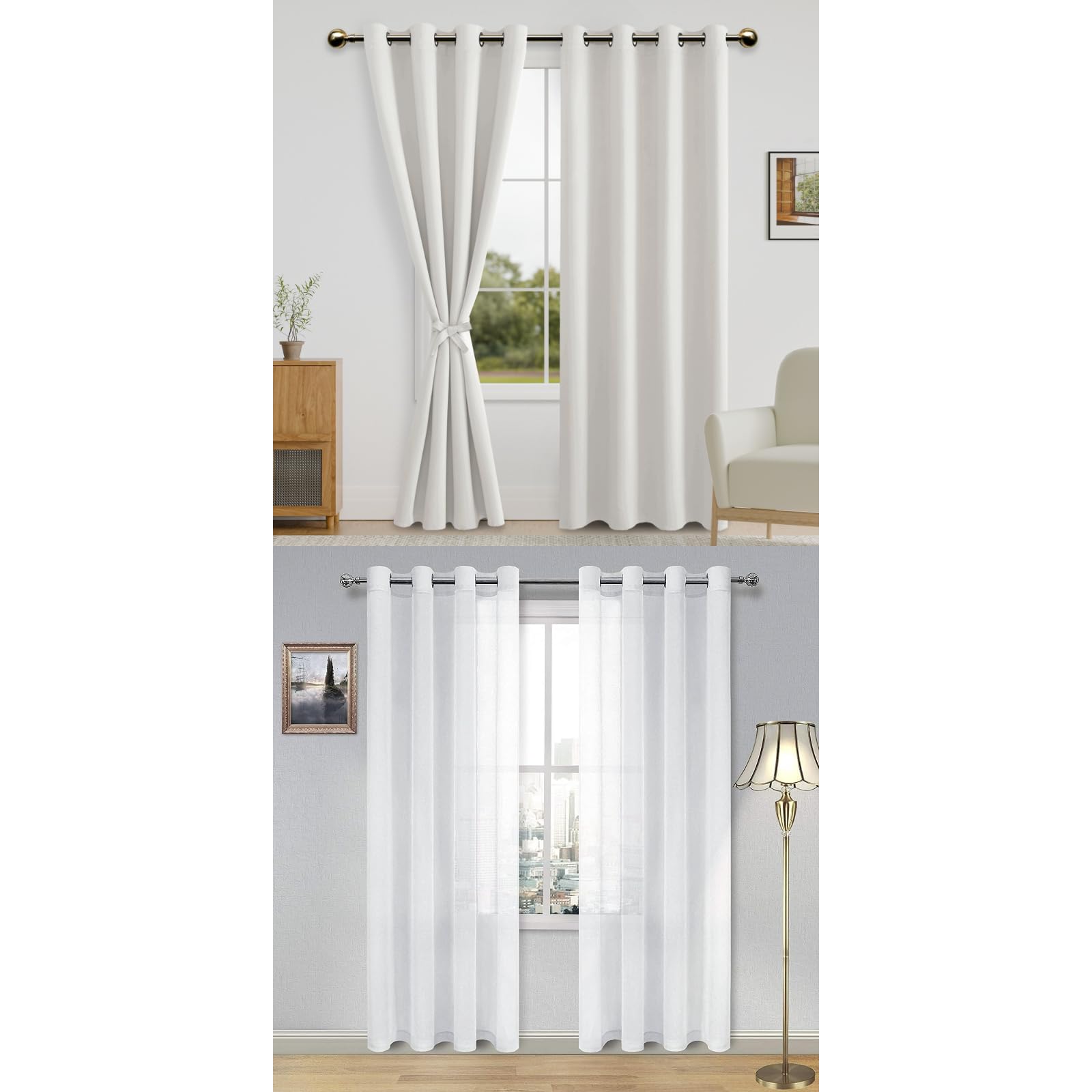 DWCN White Sheer & Ivory Blackout Curtains for Living & Dining Room 52x84enity