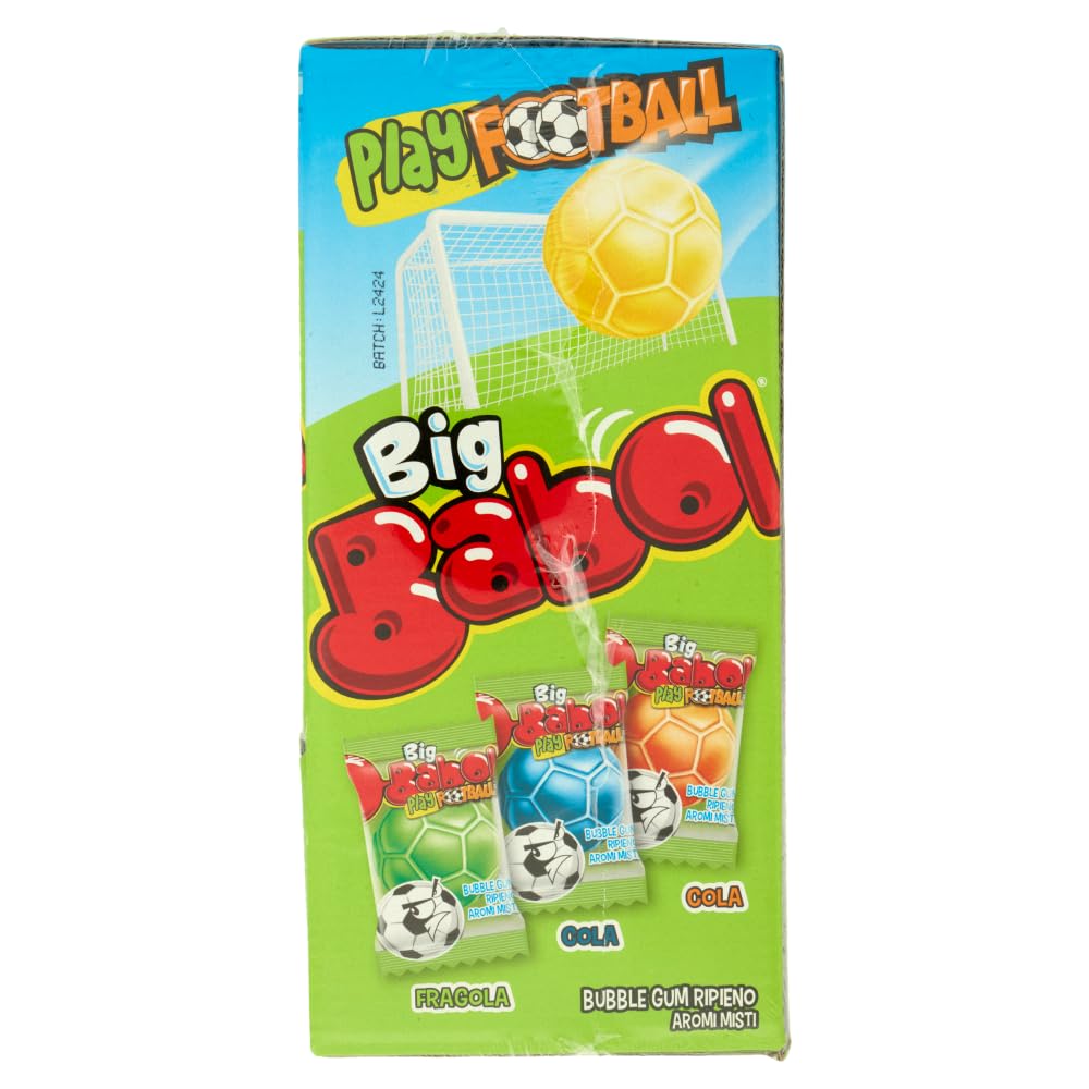Big Babol Play Football, Chewing Gum morbido, Gusto Fragola, Cola e Limone, senza Glutine, Confezione da 200 Gomme da Masticare Monoporzione, Incartate Singolarmente, per Feste e Compleanni Bambini