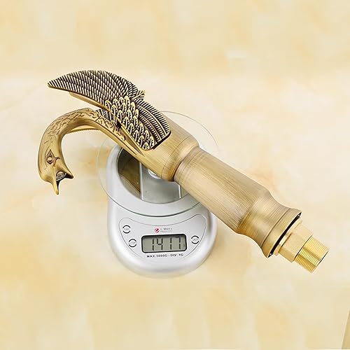 Miniatura 6 de BWE Grifo de cisne de un solo agujero, dorado, a juego, desagüe desplegable sin tapón de desbordamiento y línea de suministro, grifo de lavabo de