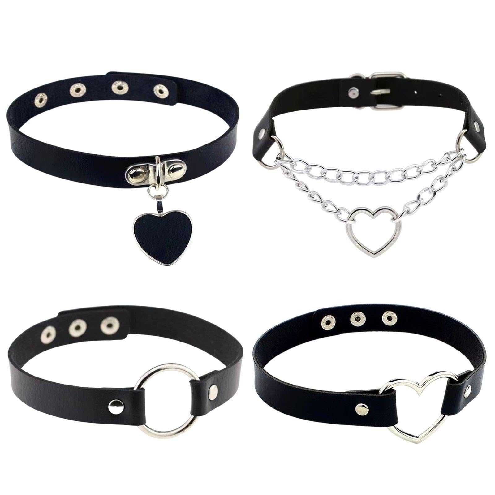 YSDYY 4 Pieces of Punk Collars, Pu Leather Collars, Gothic Collars, Personalized Fashion Collars, Adjustable Women's Collars