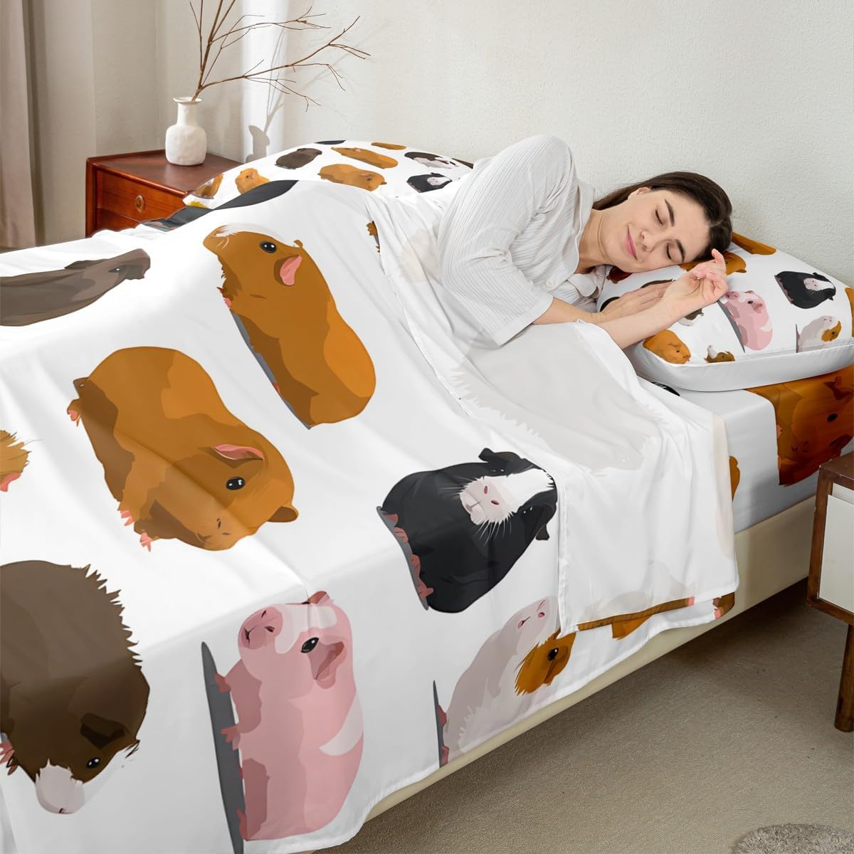 Feelyou Kids Sheet Set King Size Guinea Pig Bedding Set Cute Pet Pattern Sheets Set for Boys Girls Kawaii Pet Animal Theme Bed Sheet Cartoon Guinea Pig Bedding, Soft and Cozy, Lightweight