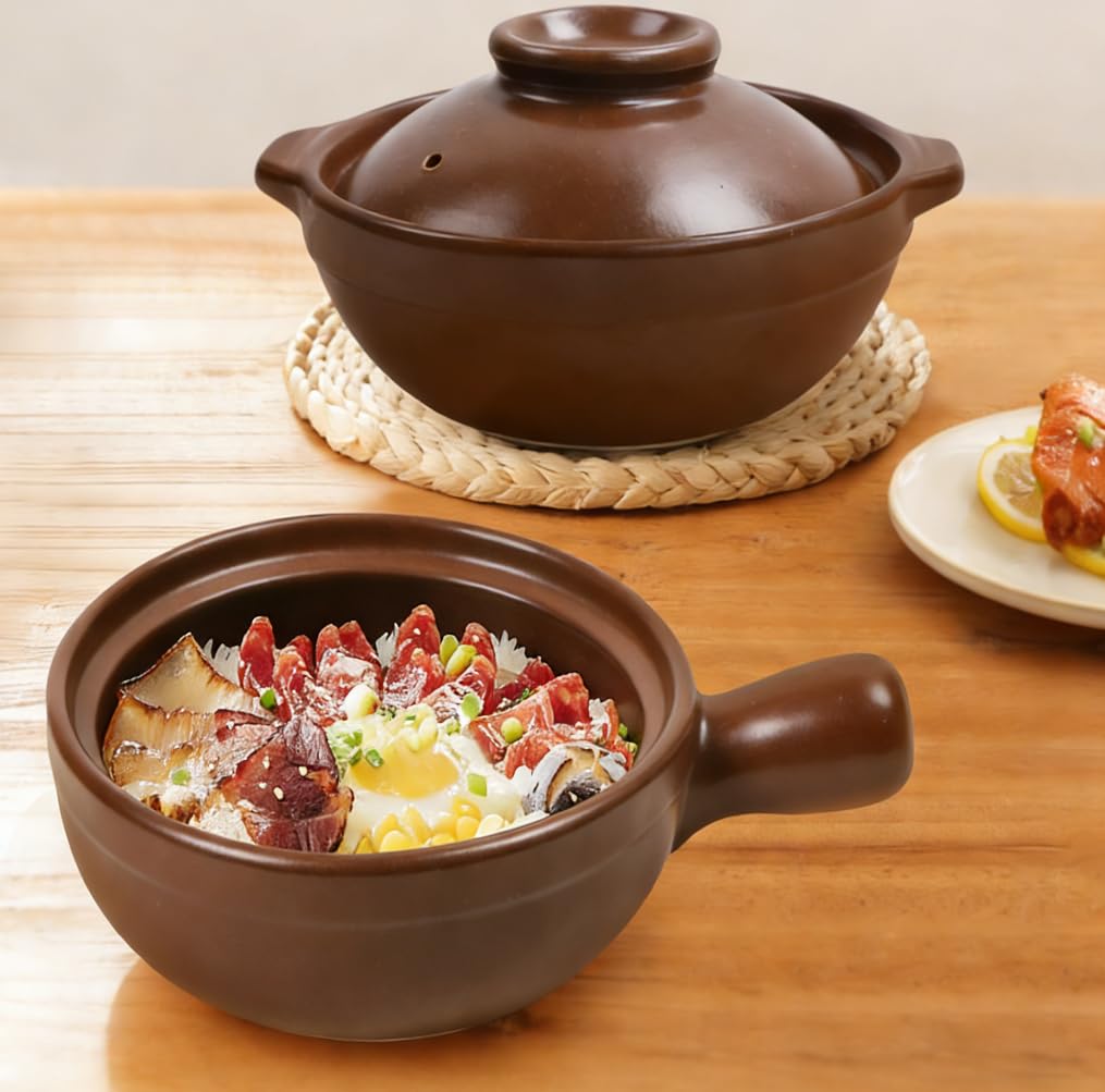 Authentische koreanische Steinschale für Bibimbap, traditioneller chinesischer Tontopf mit Untertasse, hitzebeständiger Keramiktopf für Eintöpfe und Reis, Portionsgröße, schwarz