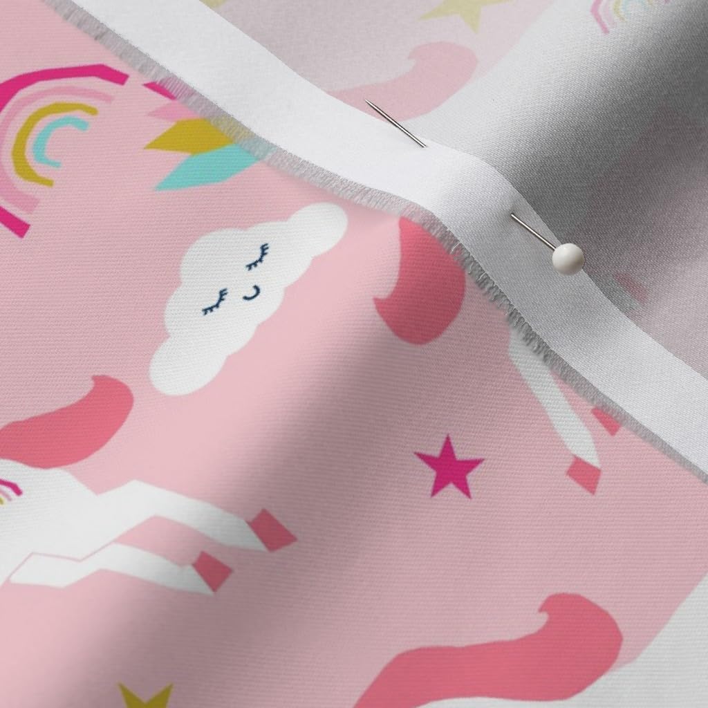 Spoonflower Fabric - Pink Unicorn Bright Colors Cute Rainbows Unicorns Rainbow Pastel Girls Printed on Organic Cotton Sateen Fabric by The Yard - Sewing Quilting Apparel Home Decor