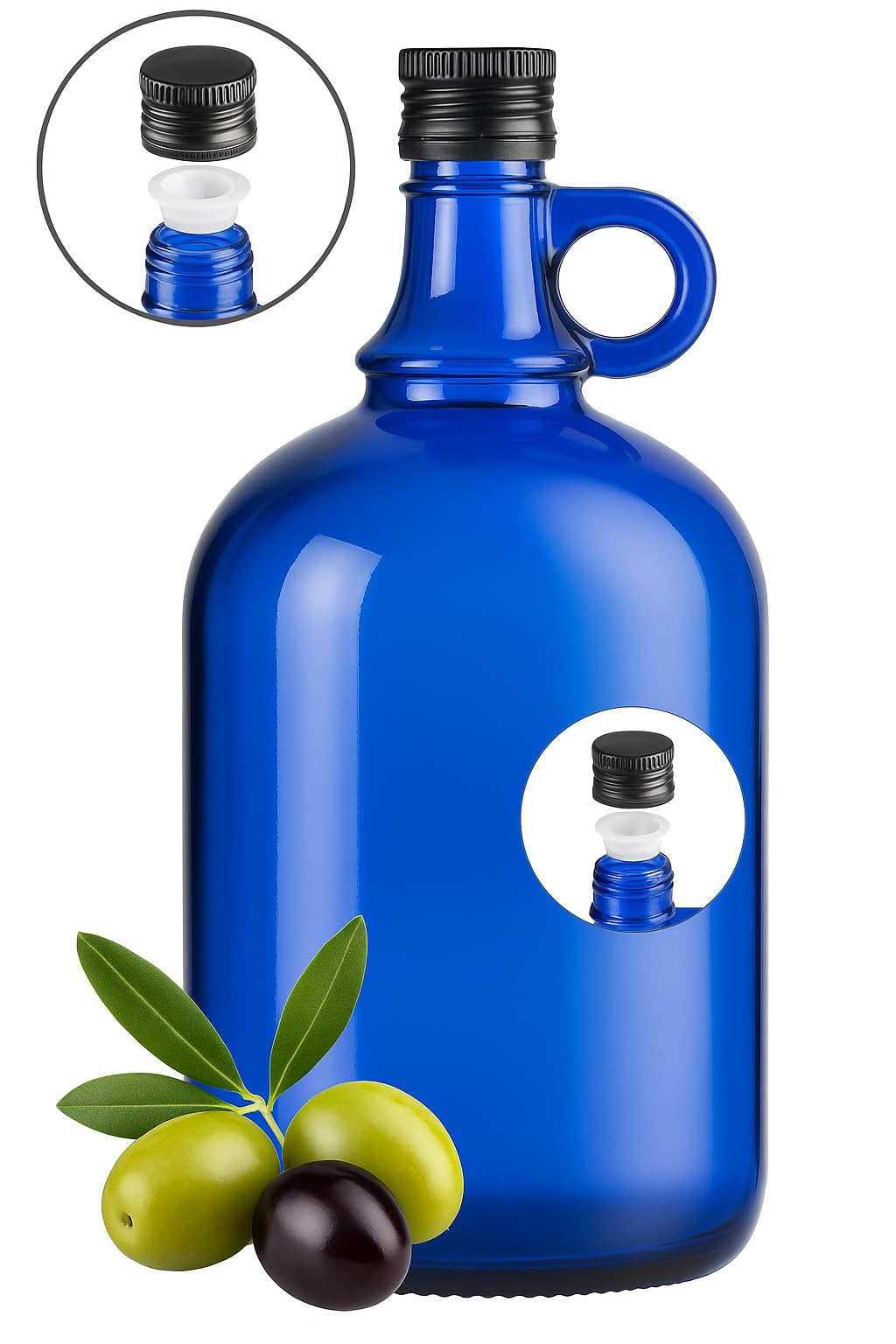 lilawelt24 Blaue Glasflasche 1 L mit Ausgießer & Schraubverschluss – Vorrats-Flasche für Öl, Essig, Likör & Getränke (8x 1L)