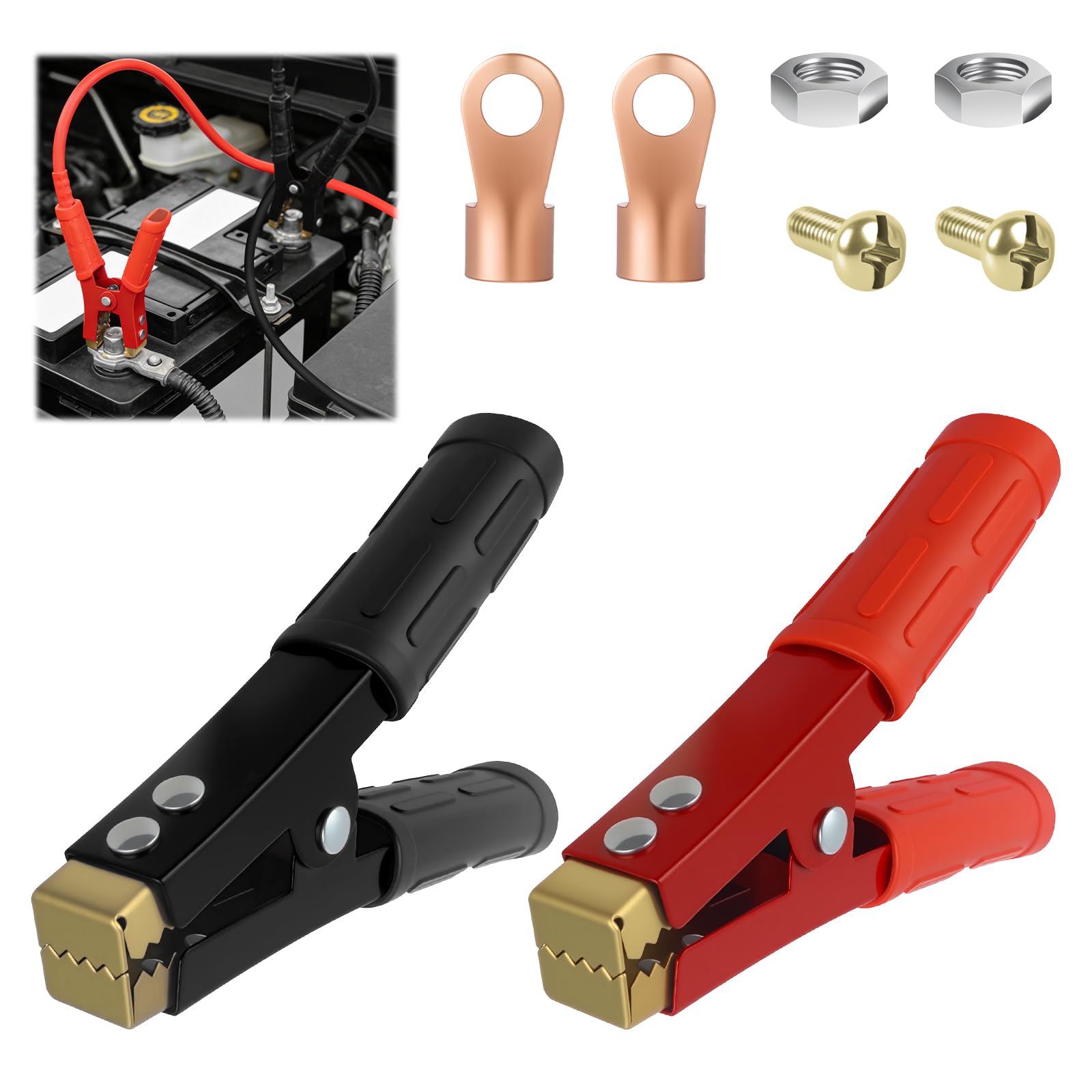 2PCS Jumper Cable Clamps Heavy Duty with Non-Slip Handle,12-24V 1000A Battery Charger Clamps Replacement with Terminals,Battery Clamp Alligator Clips for Batteries Charger