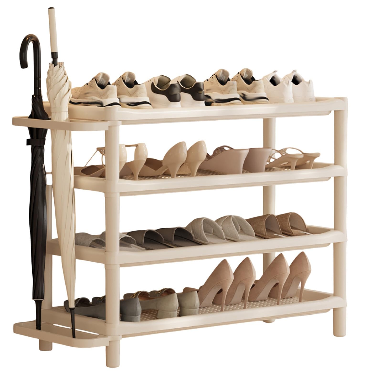 4-poziomowy stojak na buty z uchwytem na parasol i tacą ociekową o szerokości 29 cm i solidnym schowkiem na buty, do szafy, garażu, akademika, białe półki na buty