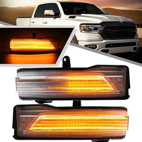 Miniatura 10 de Ram 1500 - Luces LED dinámicas de intermitente secuencial ámbar para Dodge Ram 1500 2019-2022, luz intermitente intermitente, lente ahumada