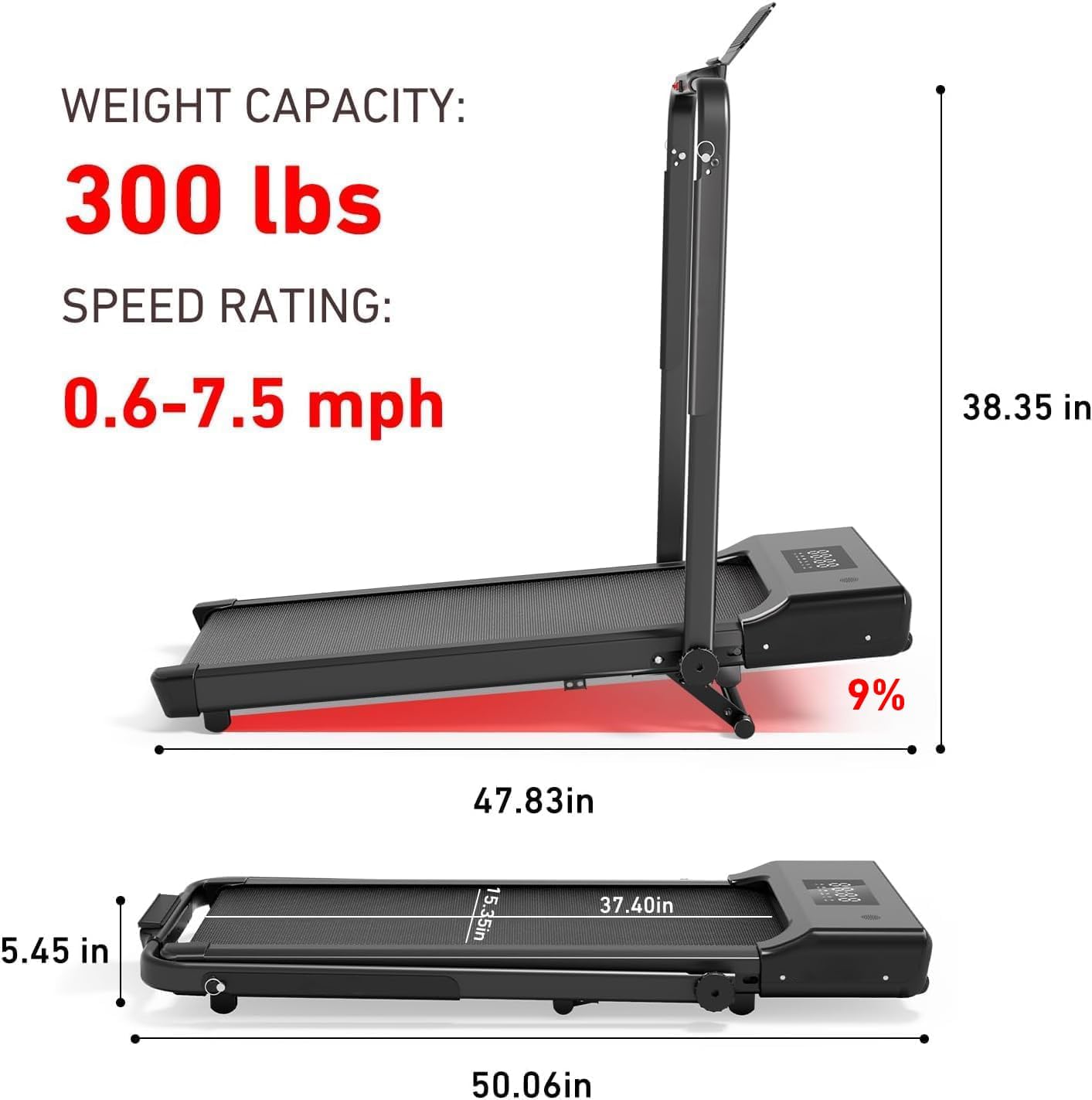 DeerRun Walking Pad Treadmill with Incline and Handle Bar, 4-in-1 Foldable Under Desk Treadmills for Home Small or Office, 300 lbs Capacity 3.0 HP Folding Portable Walking Pad with APP image 2