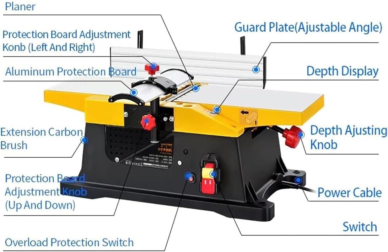Bench Planer Electric Planer 1800W, 6-inch Bench Woodworking Planer, Multi-Function Electric Planer Drilling and milling Machine