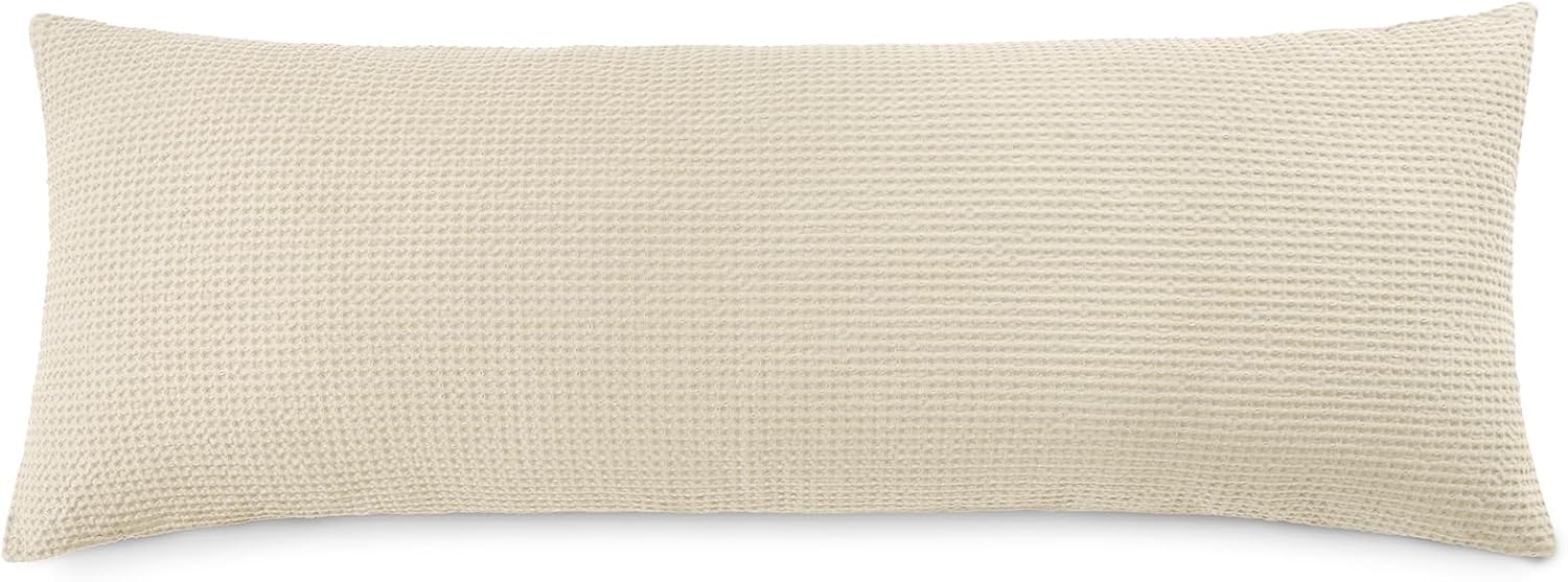 PHF 100% Cotton Waffle Body Pillowcase with Zipper, 1 Pack 20" x 54" Soft Skin-Friendly and Breathable Pillow Sham, No Filling, Aesthetic Woven Waffle Weave Body Pillow Cover for Bed, Linen - Image 7