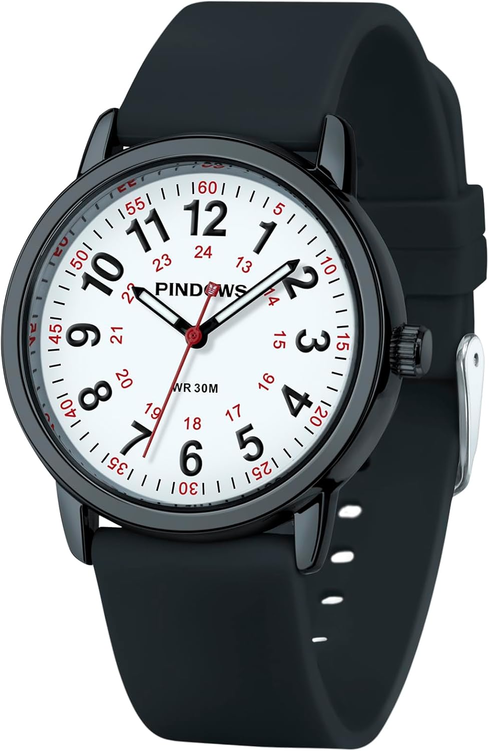 PINDOWS Women Analog Quartz Wrist Watch with Silicone Strap for Young Women Students Easy Read Waterproof Unisex Luminous Dial