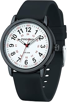 PINDOWS Women Analog Quartz Wrist Watch with Silicone Strap for Young Women Students Easy Read Waterproof Unisex Luminous Dial