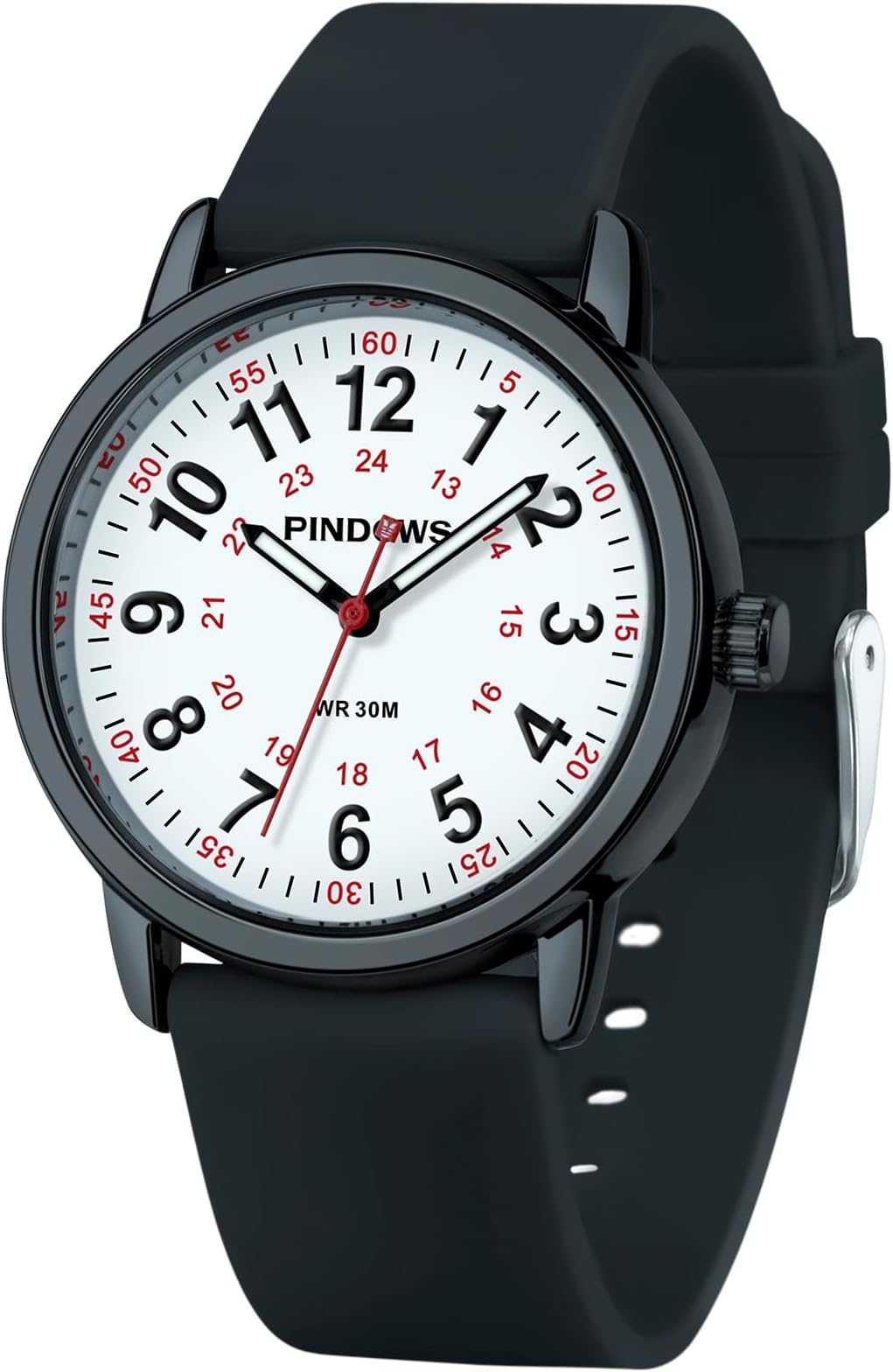 PINDOWS Women Analog Quartz Wrist Watch with Silicone Strap for Young Women Students Easy Read Waterproof Unisex Luminous Dial