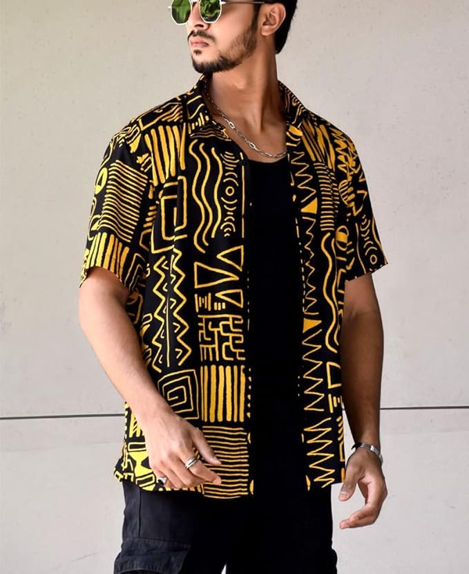 Image of Men's Striped Slim Fit Half Sleeves Stratchable Printed Shirt
