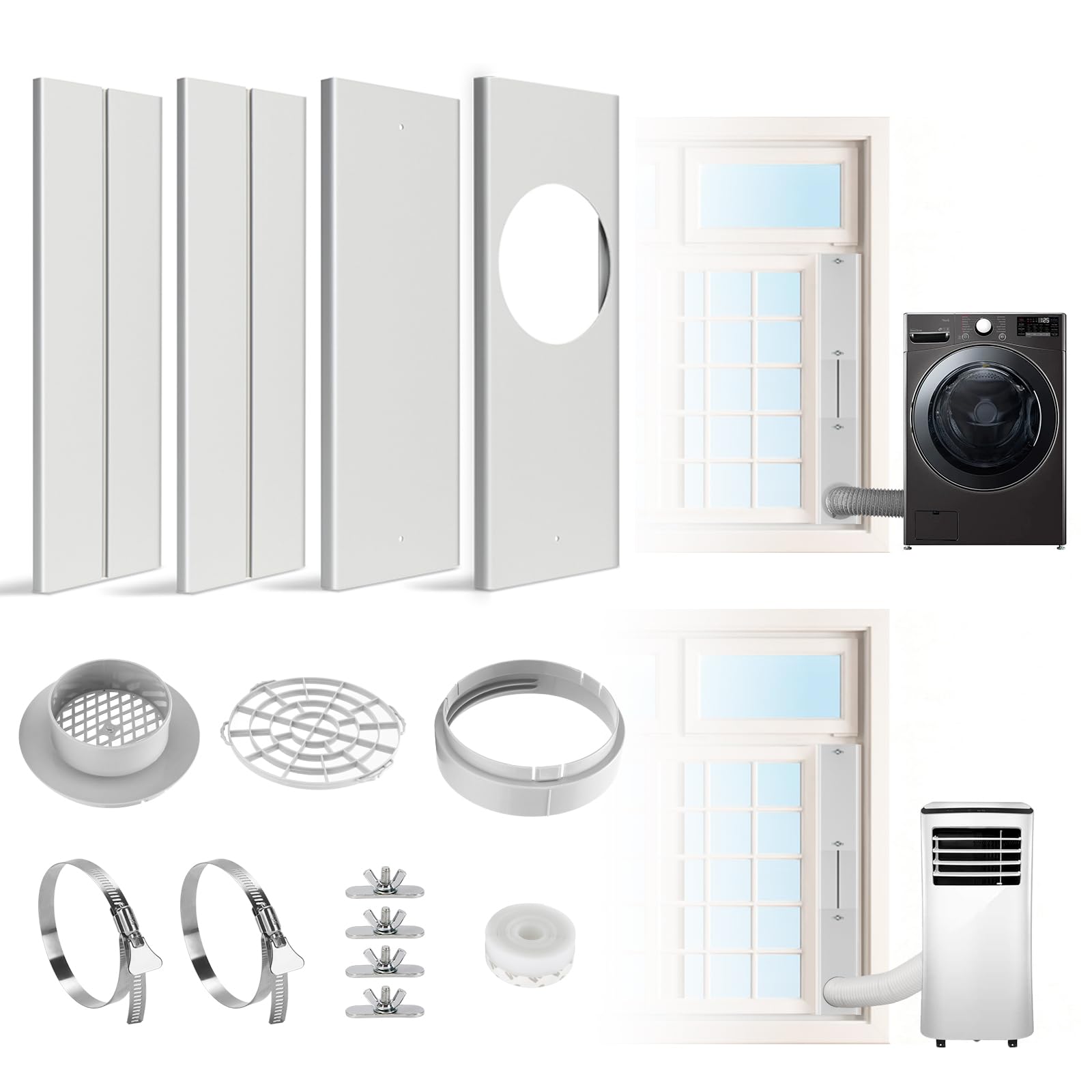 HOXHA Kit di ventilazione per finestre AC, kit di ventilazione per finestre, adatto con condotto per asciugatrice da 10,2 cm e tubo di ventilazione CA da 15 cm per finestra scorrevole, kit di sfiato