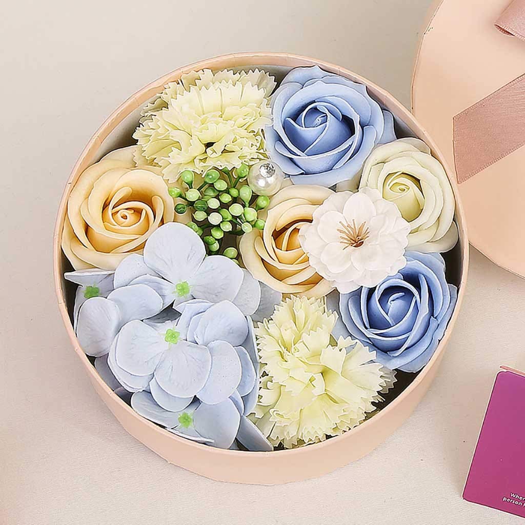 UNBRUVO2020 Never Withered Artificial Rose,Valentine's Day DIY Soap Flower Gift Rose Box Bouquet Wedding Home Festival Gift for Birthday Anniversary Valentine (Blue, 6.49 x 6.49 x 3.34inch)