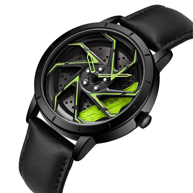 Image of FANMIS Men's Racing Car Wheel Watch 3D Spinning Dial Stainless Steel Watch | Creative 3D Spinning Car Quartz Large Skeleton Face and 30M Water Resistance Designed for Car Fans and Daily Wear.