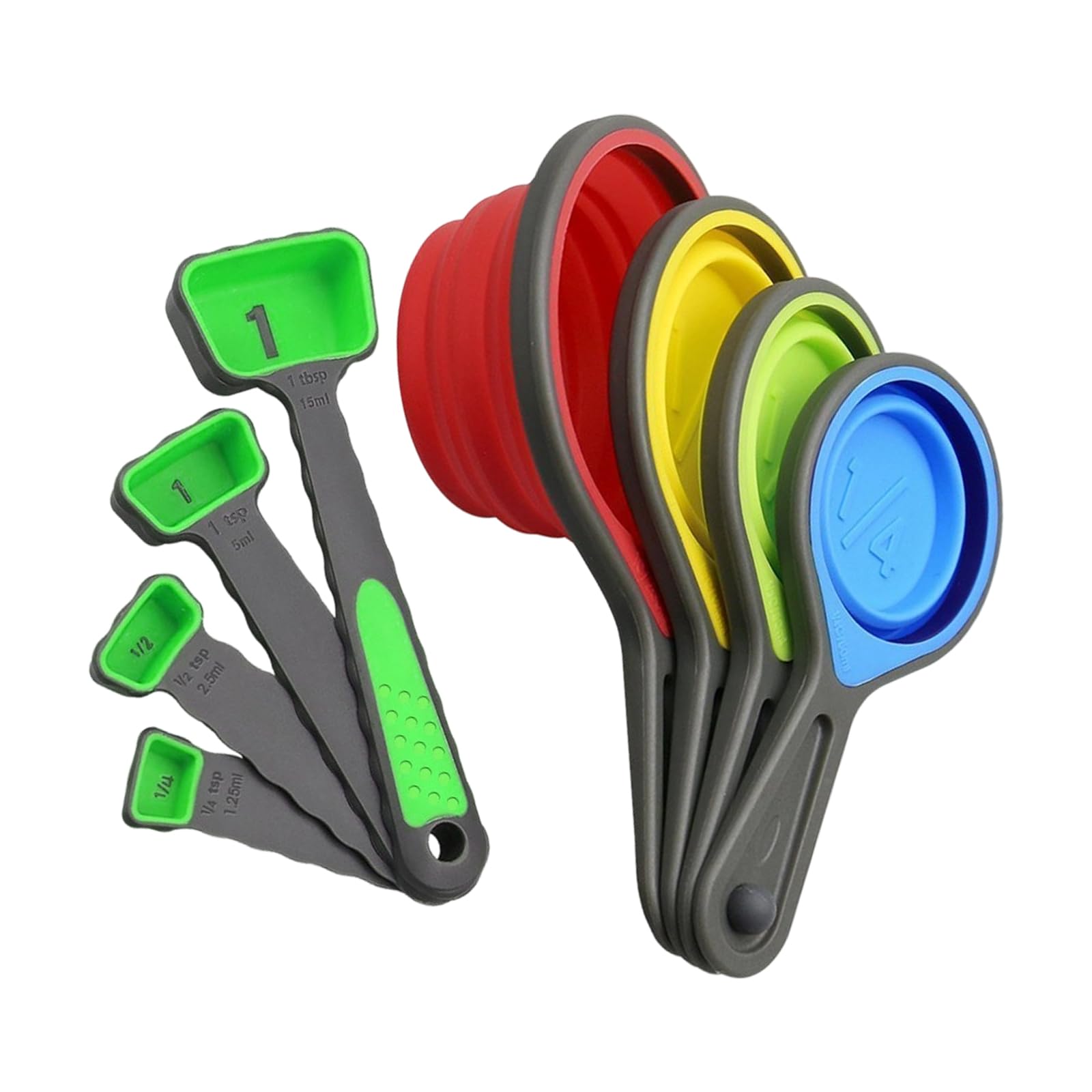 ZEPFJHE Measuring Cup and Spoon Set Foldable Tool with Engraved Markings for Liquid and Dry Measurements Space Saving Collapsing Silicone Cups