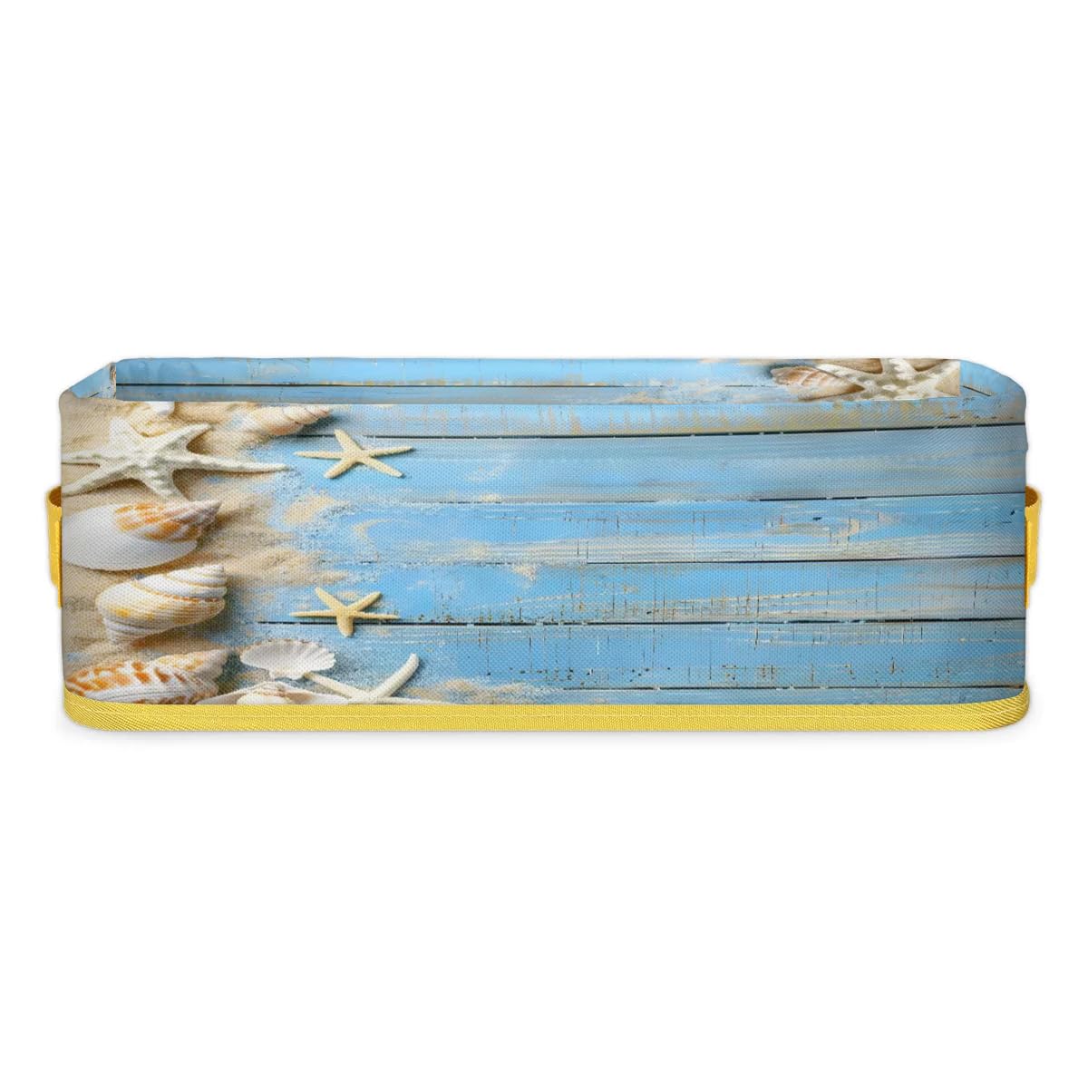 Tablerazzi Starfish Seashell Toilet Tank Topper Paper Basket with Handle, Ocean Beach Storage Basket for Organizing, Small Fabric Storage Bins for Bathroom Decor