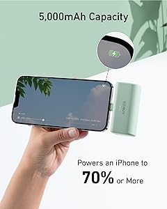 ANKER Nano Portable Charger for iPhone, with Built-in MFi Certified Lightning Connector, Power Bank 5,000mAh 12W, Compatible with iPhone 14/13/12 Series (Green)