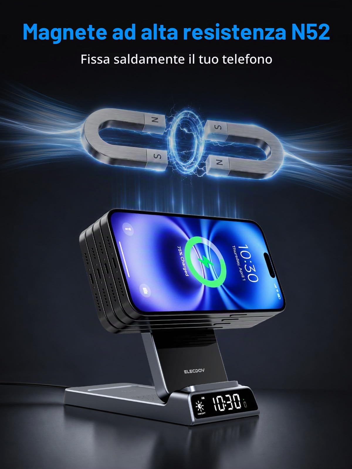 Caricabatterie Wireless per Apple Ricarica Magnetica 3 in 1 Stazione di ricarica con Orologio, Supporto di Ricarica Pieghevole Senza Fili per iPhone 17/16/15, Caricatore per iWatch