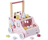 labebe Wooden Baby Walker, Push Activity Walker for Kids 12M+, Multifunctional Ice Cream Cart Activity, Adjustable Speed Learning Walking with Wheels, Birthday Gift for Girls Boys Ages 1-3 (Pink)