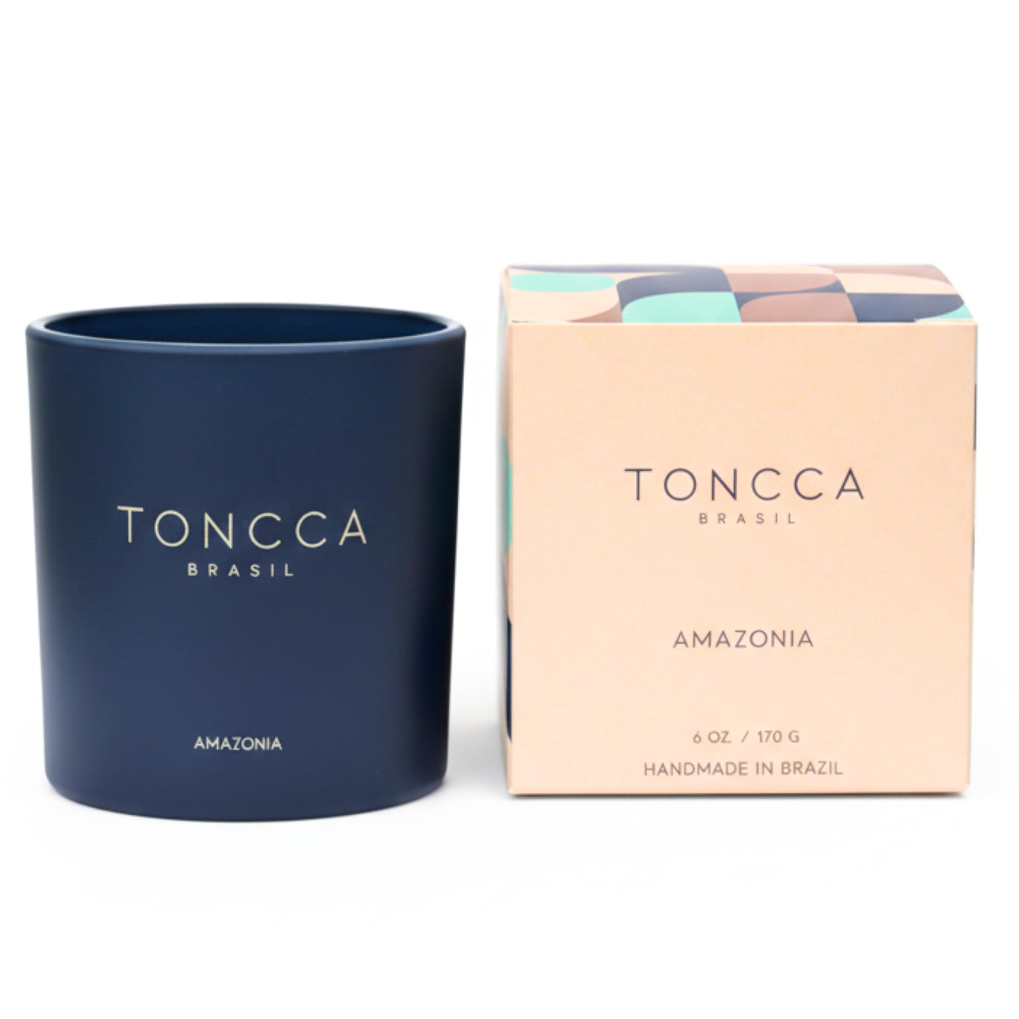 Vela Amazonia vertida a mano, cera de coco, fragancia natural, notas de pera, violeta, jazmín y almizcle, tarro azul mate de 6 onzas, fabricada en Brasil
