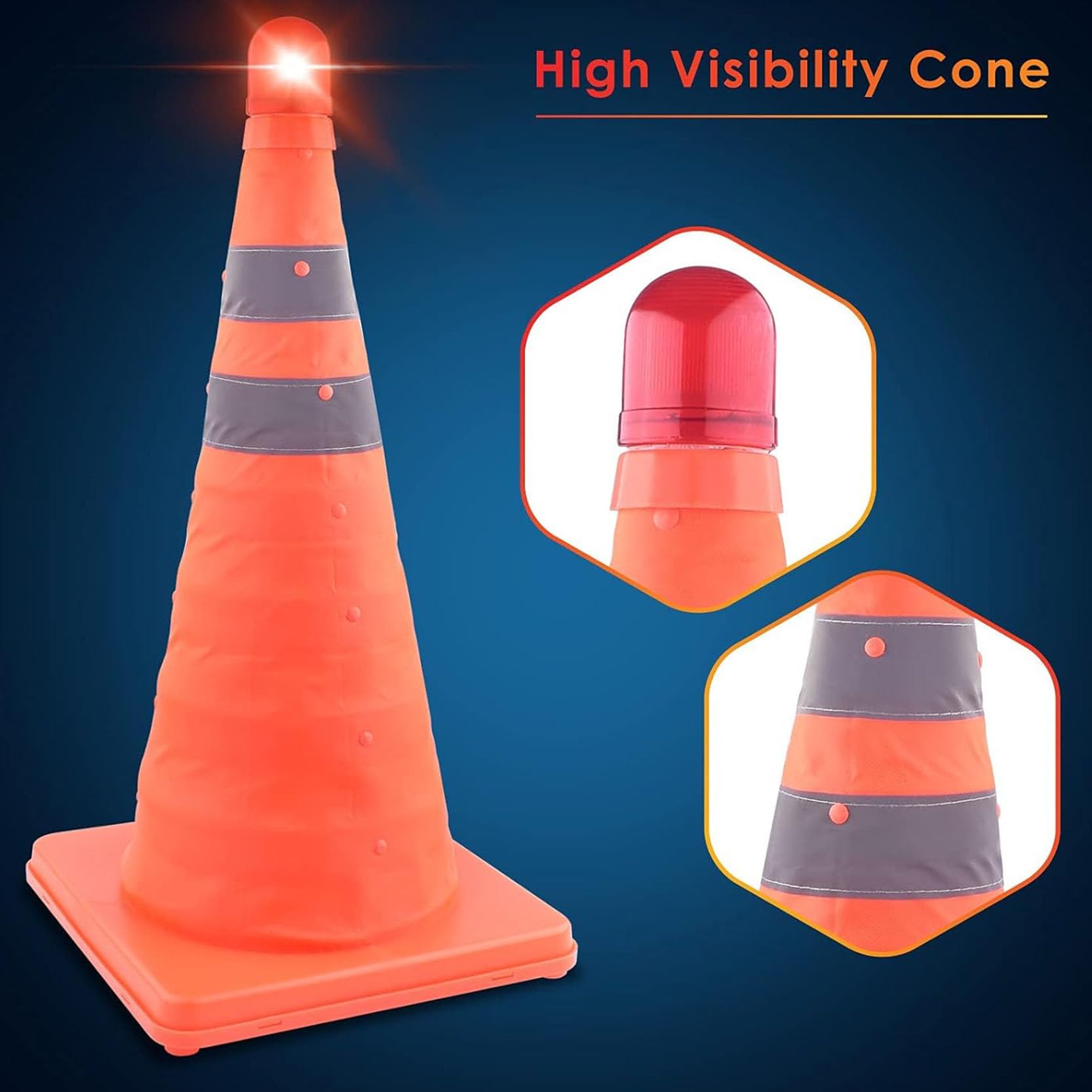 Cône de Signalisation Pliable Orange avec 2 Colliers Réfléchissants pour La Construction,Les Allées,Les Routes et Le Stationnement Cônes de Signalisation(Size:40x23x23cm,Color:8B)