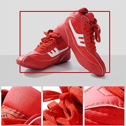 Scarpe Da Wrestling Uomo - Rosse In Pelle Con Suola Antiscivolo - Foto 2