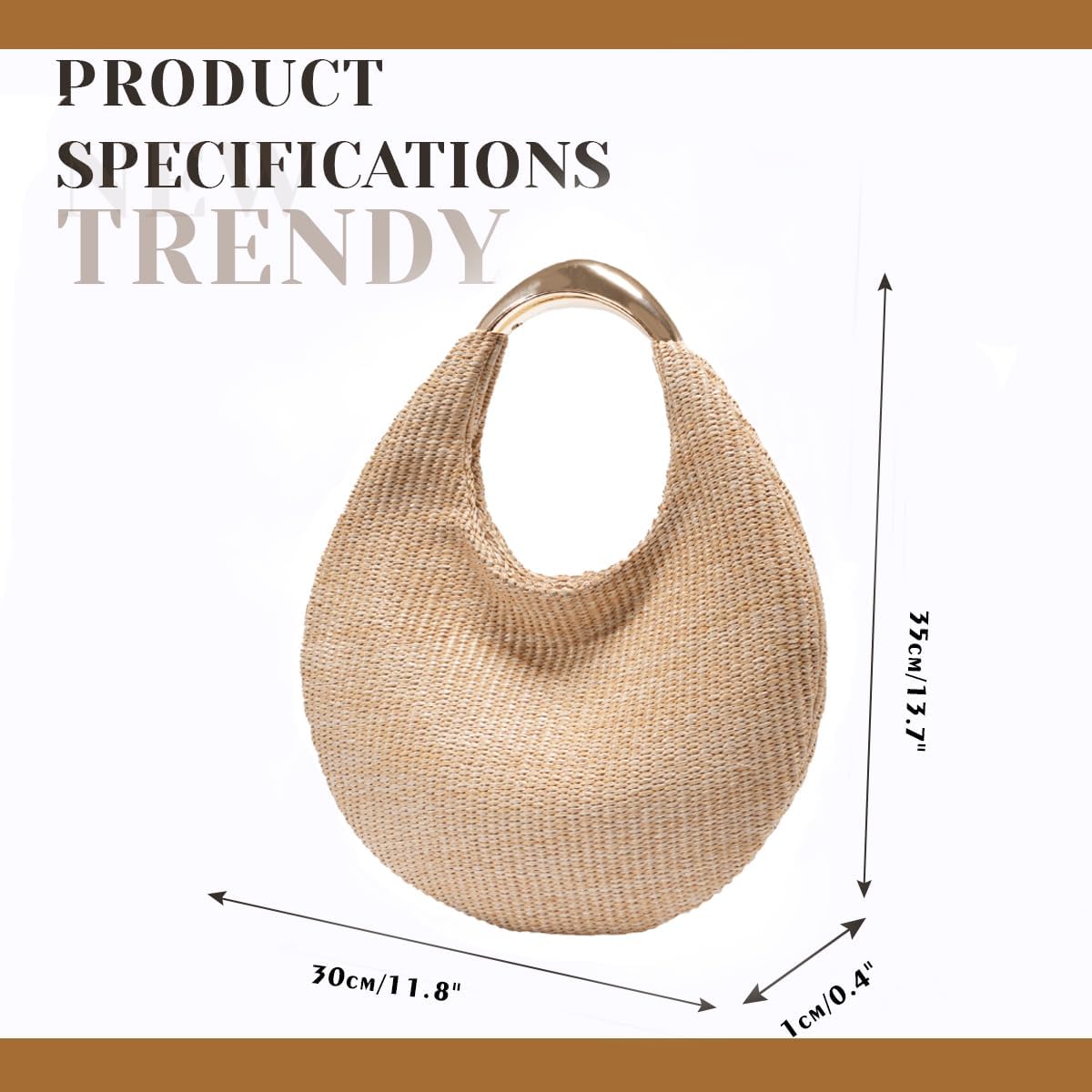 Straw Bag for Women, Boho Chic Woven Hobo Tote Handbag, Handmade Straw Crescent Purse, Lightweight Summer Beach Shoulder Bag - Image 3