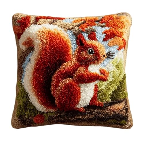 FLOOTS Latch Hook Cushion Kit Squirrel 17X17 Inch
