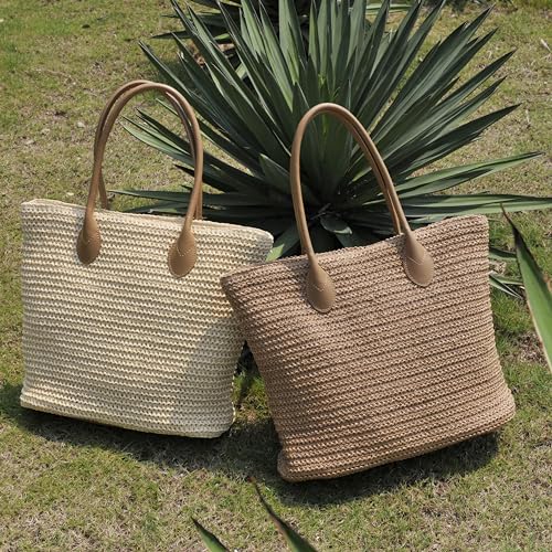 Bolso shopper de paja sintética ligero para mujer miniatura 5