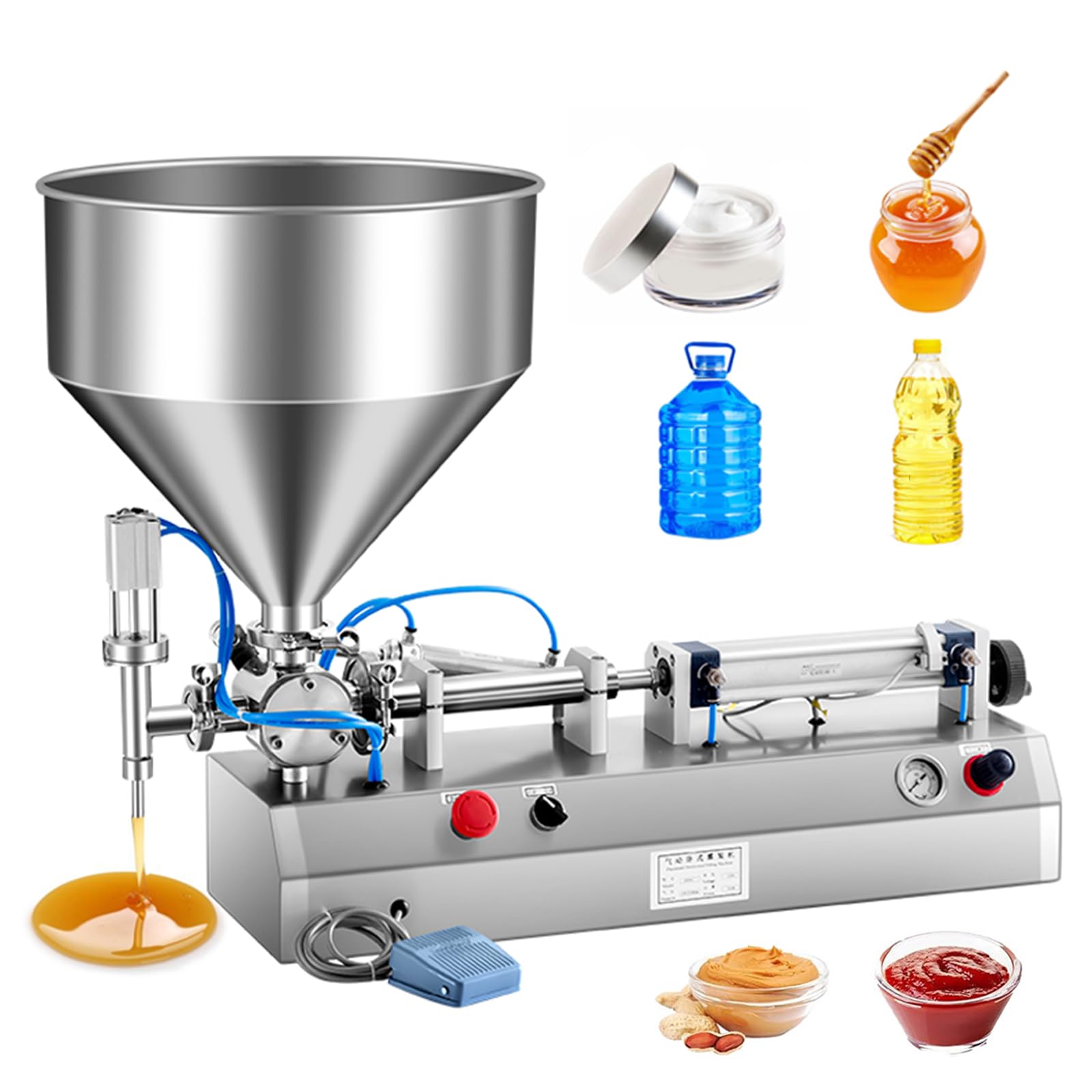 Riempitrice pneumatica - Dispenser di liquidi e pasta con controllo automatico/manuale, riempitrice a pistone per succhi, latte, alcol, cosmetici, olio, miele (30-1500 ml)
