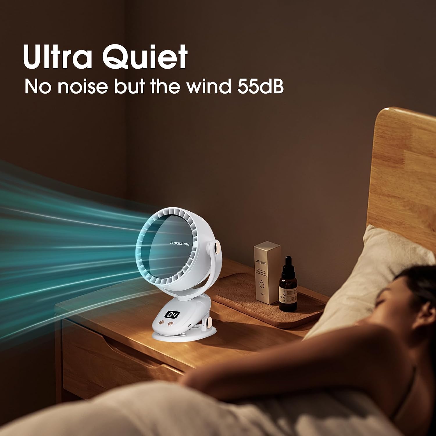 Portable Clip on Fan Battery Operated, 6 Speeds Quiet Rechargeable Desk Fan, Adjustable Tilt& Strong Airflow, Small USB Fan for Home Office Stroller Camping (White)