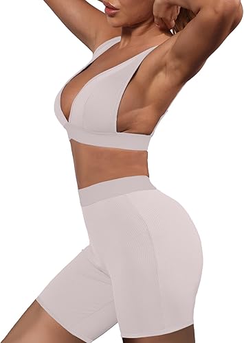 Miniatura 2 de Ekaliy Conjunto de 2 piezas de leggings de yoga ajustados de cintura alta y top corto sin mangas para mujer, conjunto de ropa de gimnasio