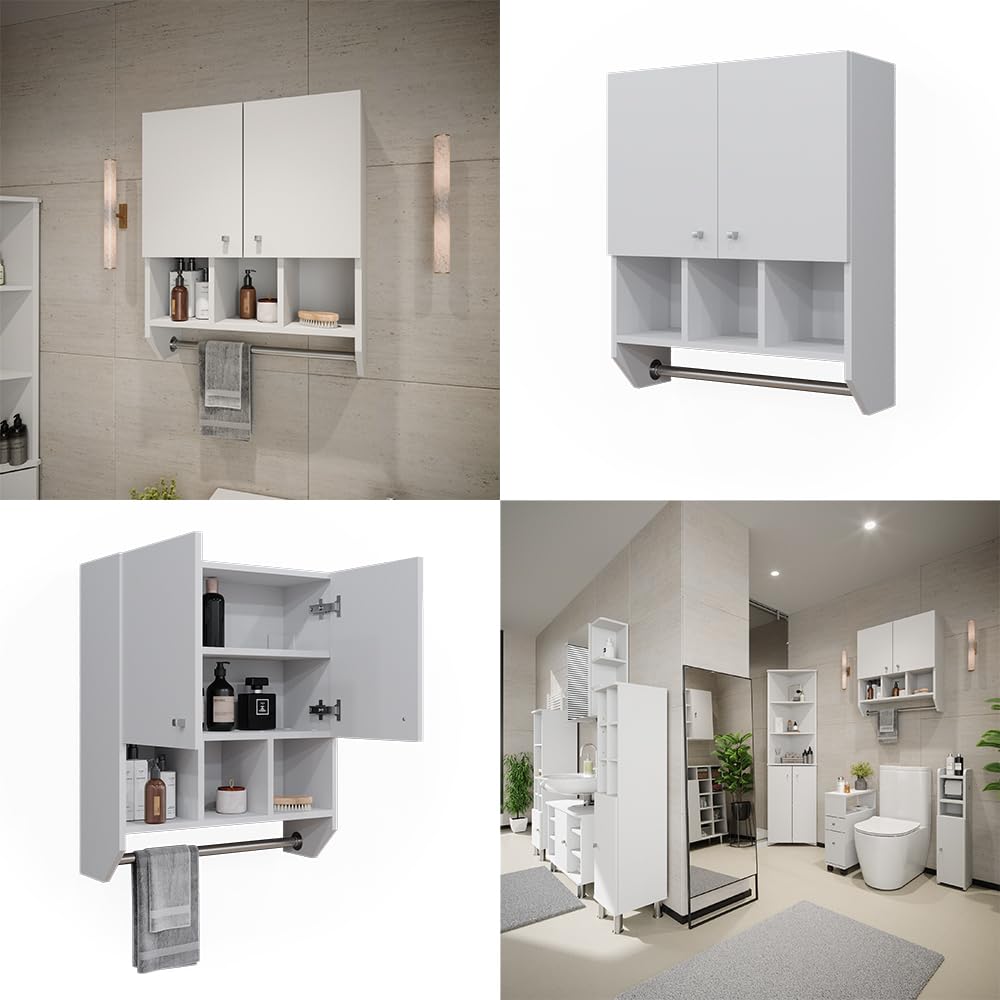 Vicco Mobile bagno Fynn, Bianco, 59.2 x 70.5 cm Pensile a 2 ante, da parete per la conservazione di accessori da bagno